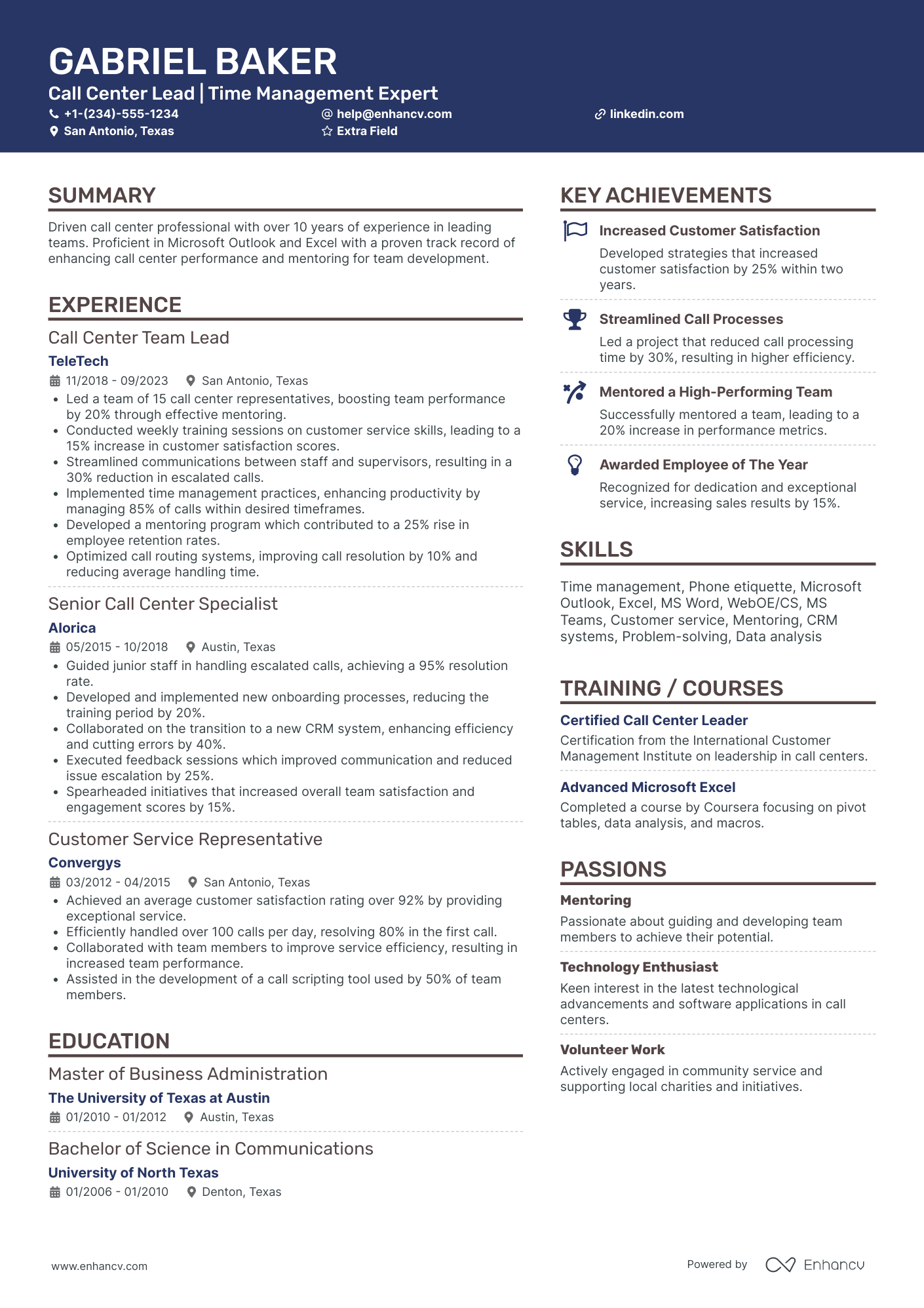 Experienced Call Center Representative Resume Example