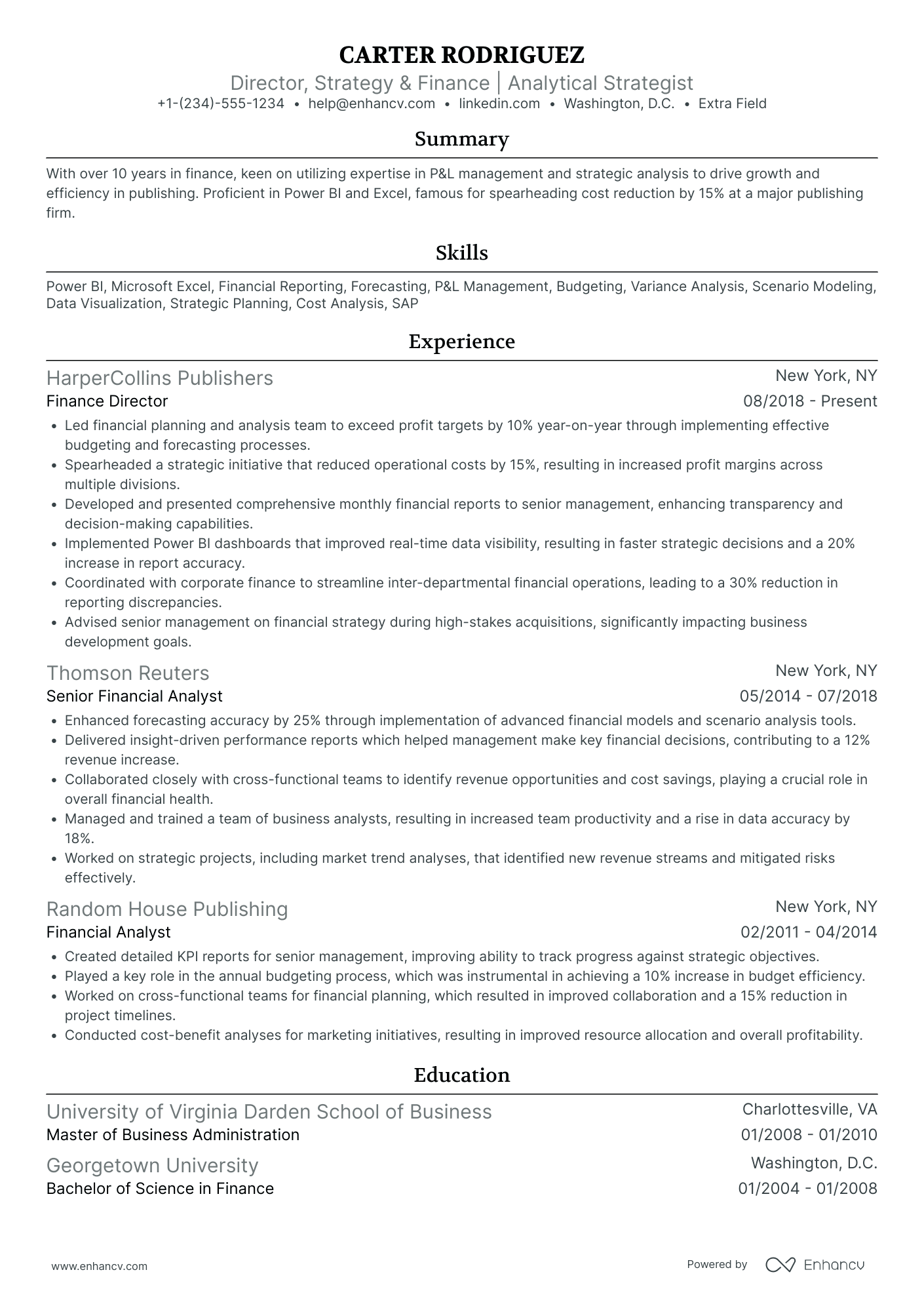 Finance Specialist Director Resume Example