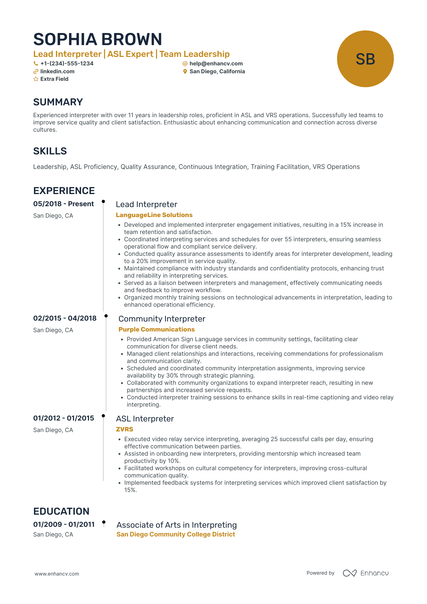 Lead Interpreter Resume Example