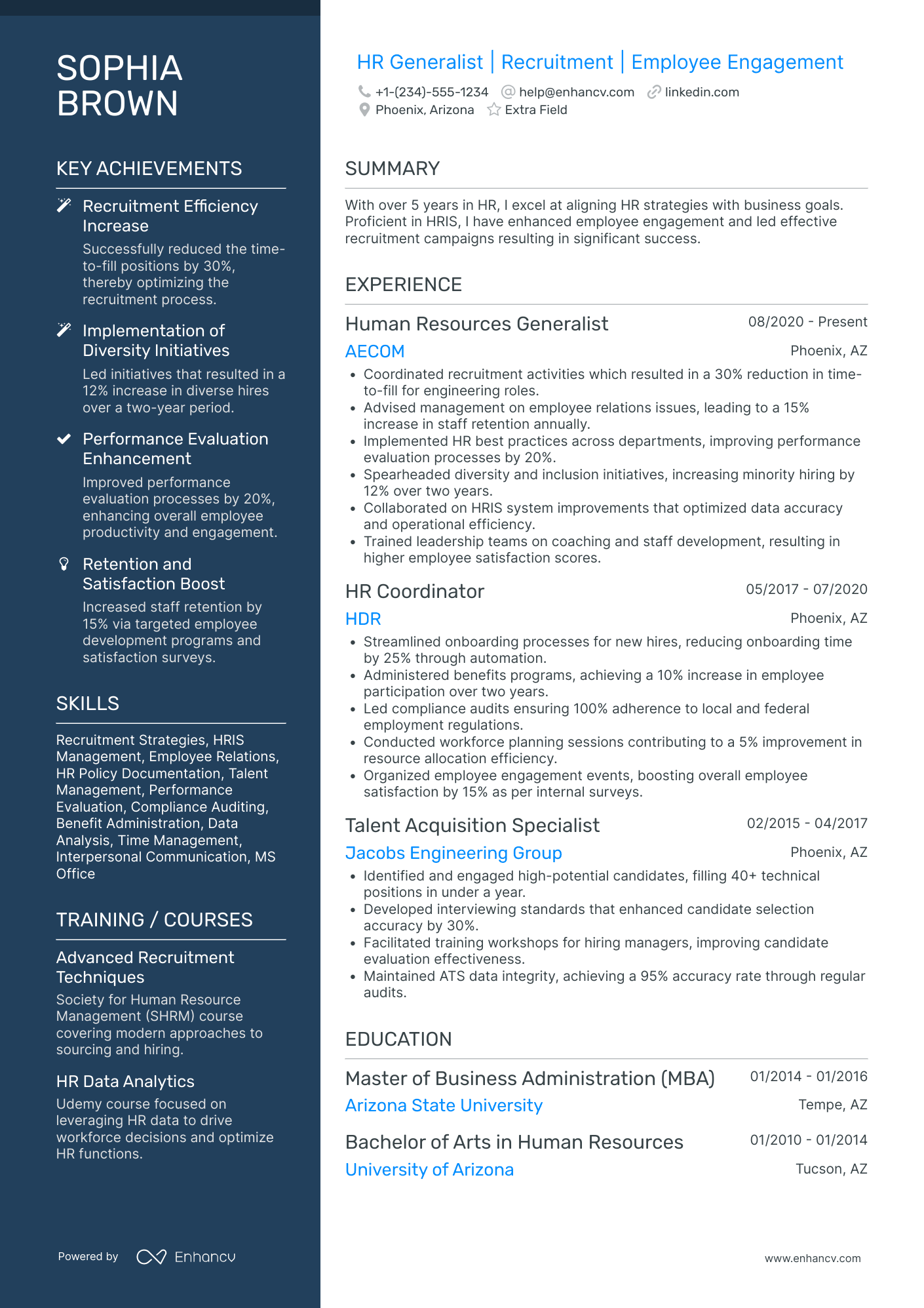 HR Generalist Trainee Resume Example