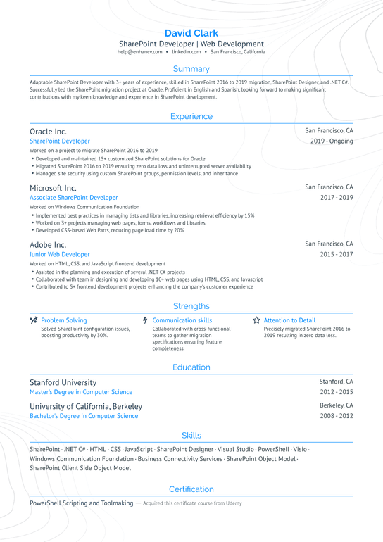 MSBI Developer with Sharepoint Experience Resume Example