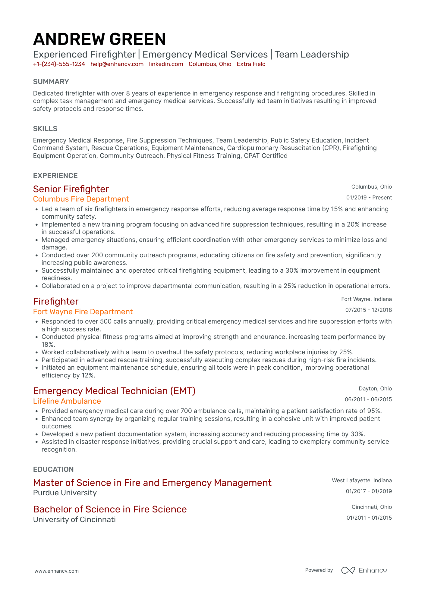 Rookie Firefighter Resume Example