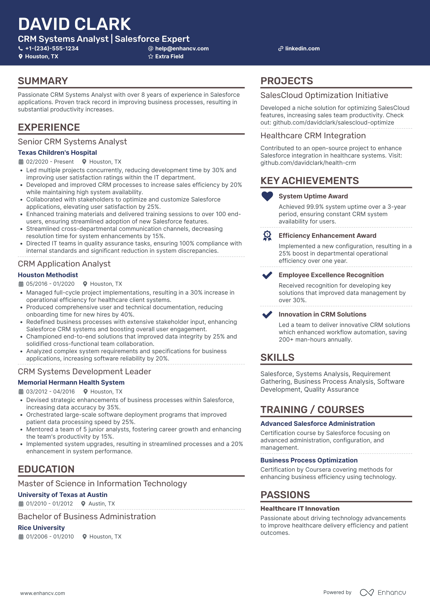 CRM System Analyst Resume Example