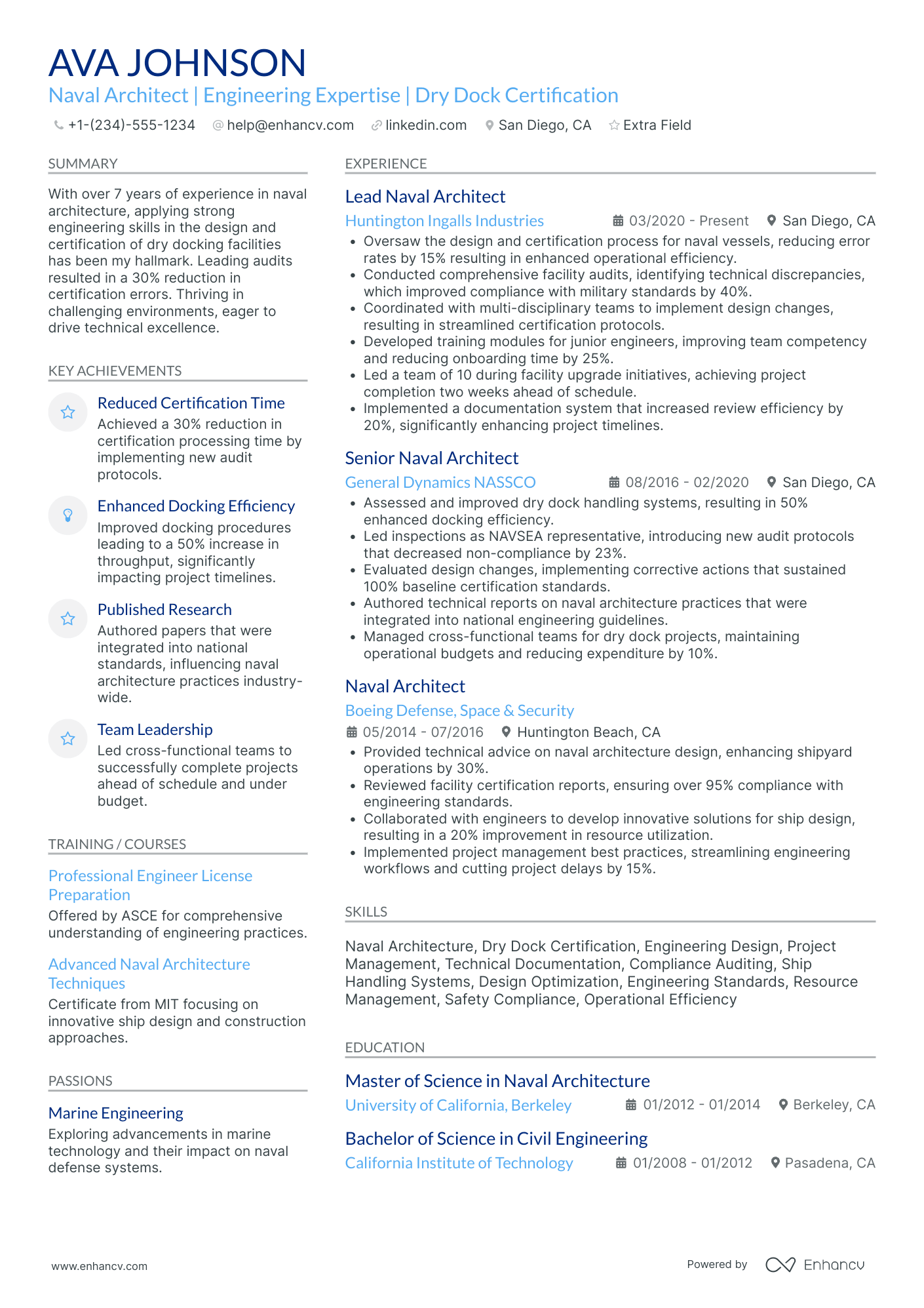 Naval Architect Resume Example