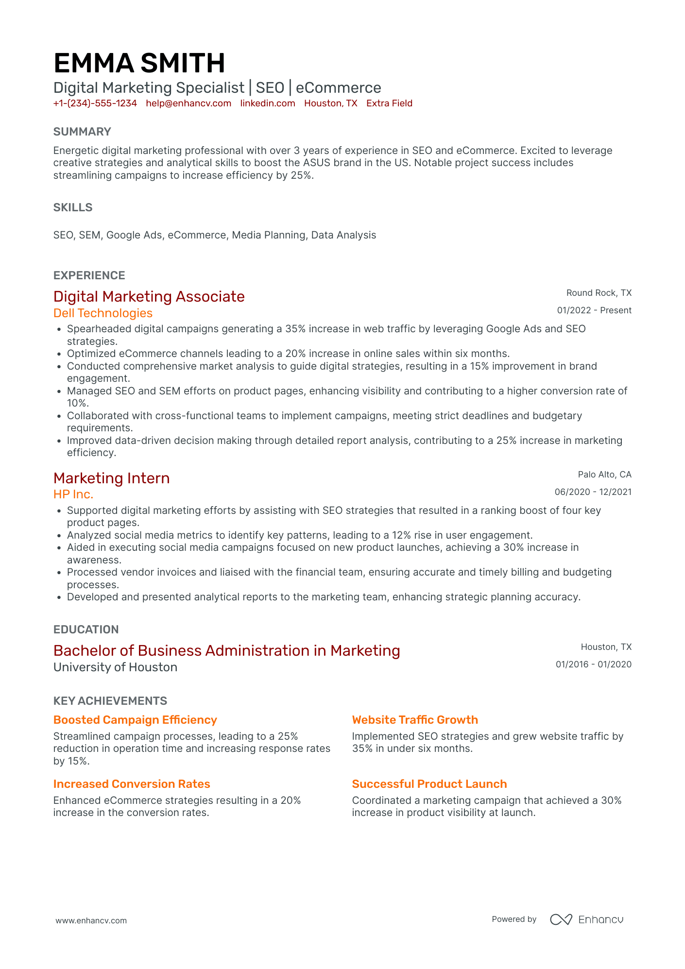 Junior Digital Marketing Executive Resume Example