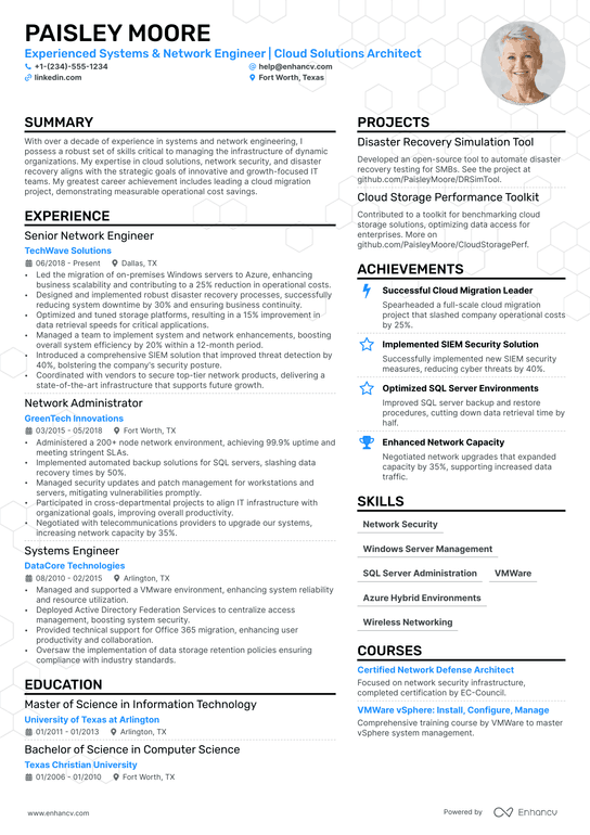 System And Network Engineer Resume Example