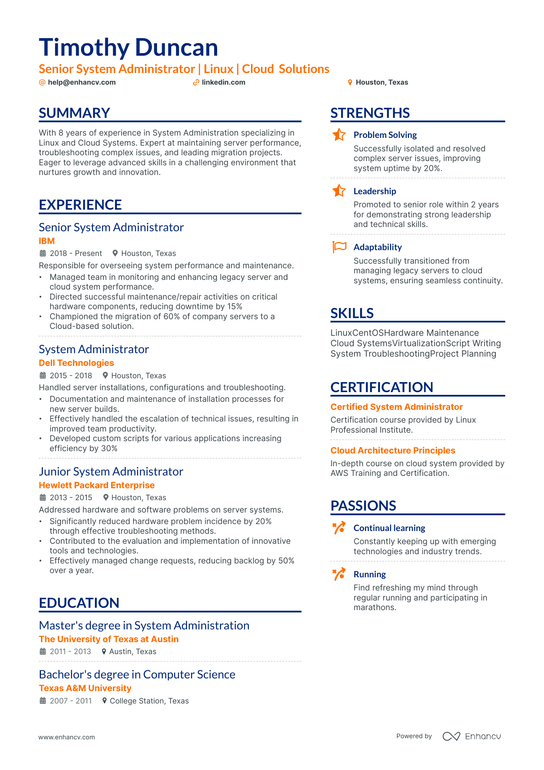 Linux System Administrator Resume Example