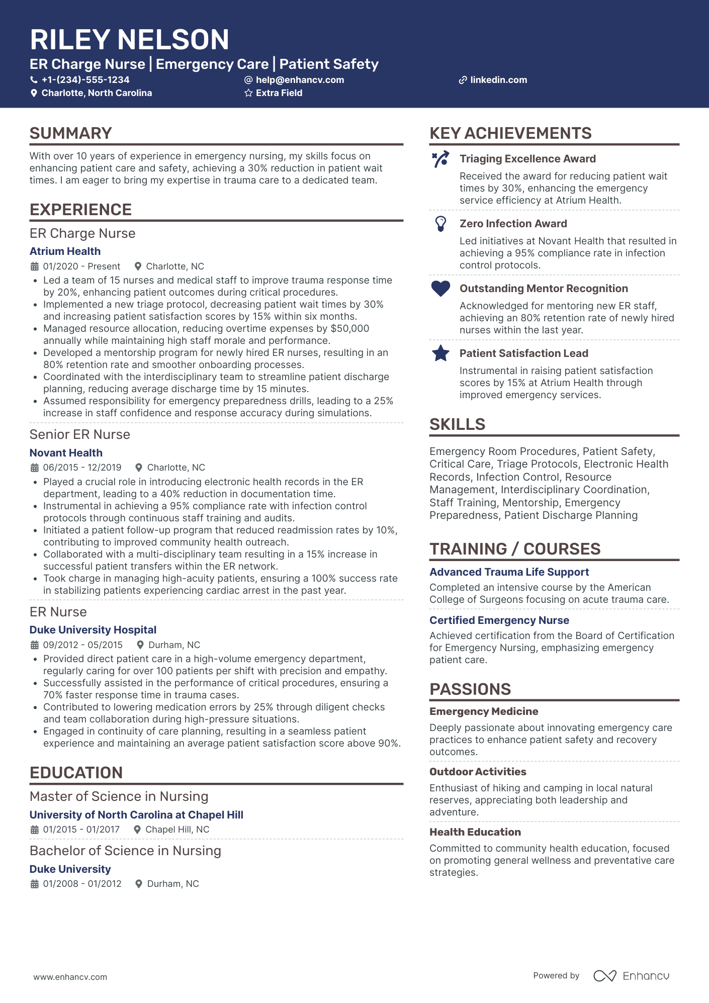 ER Charge Nurse Resume Example