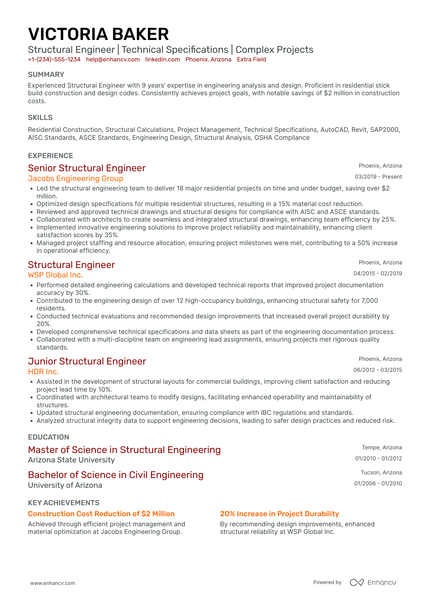 Chief Structural Engineer Resume Example