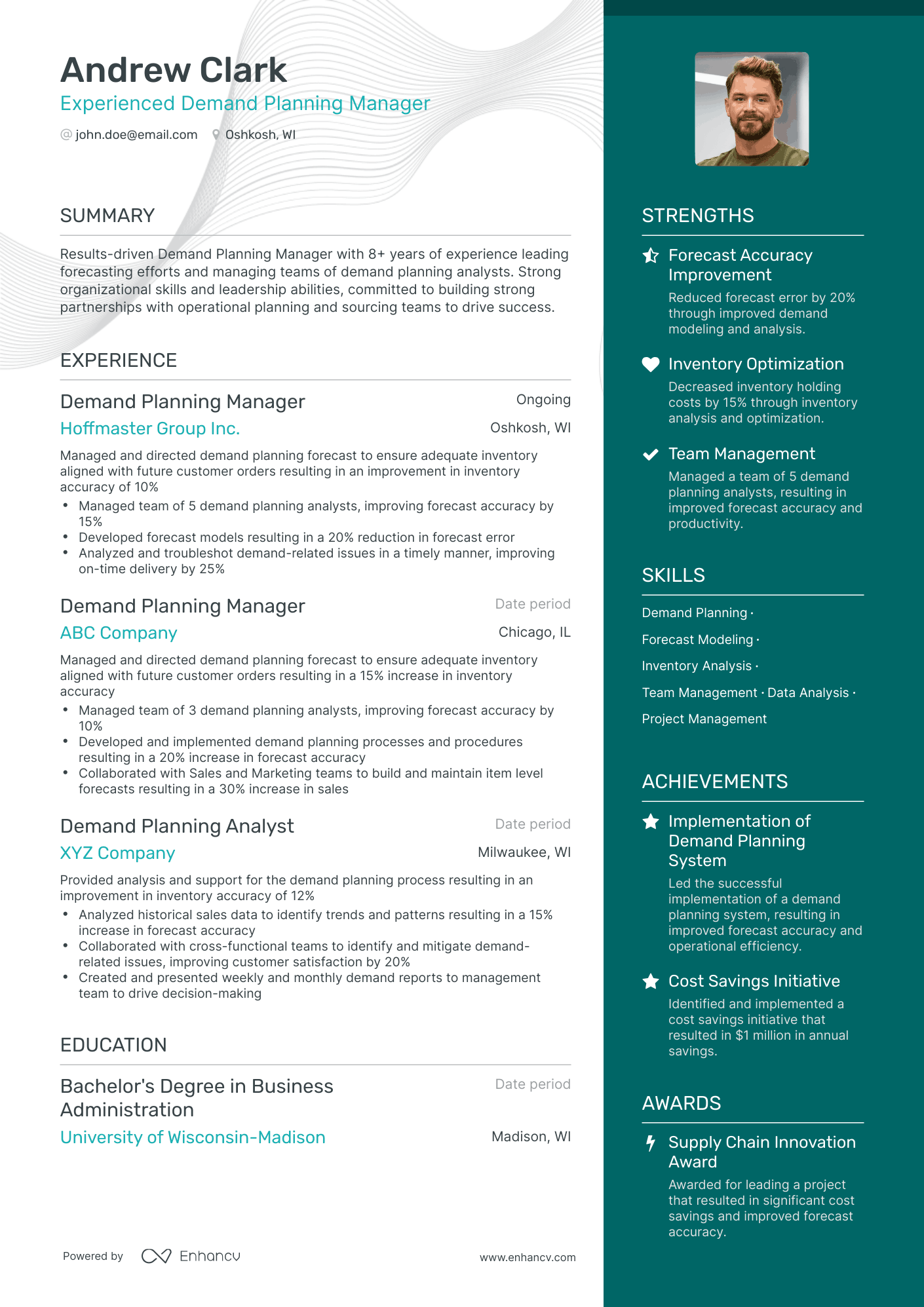 Demand Planning Manager Resume Example