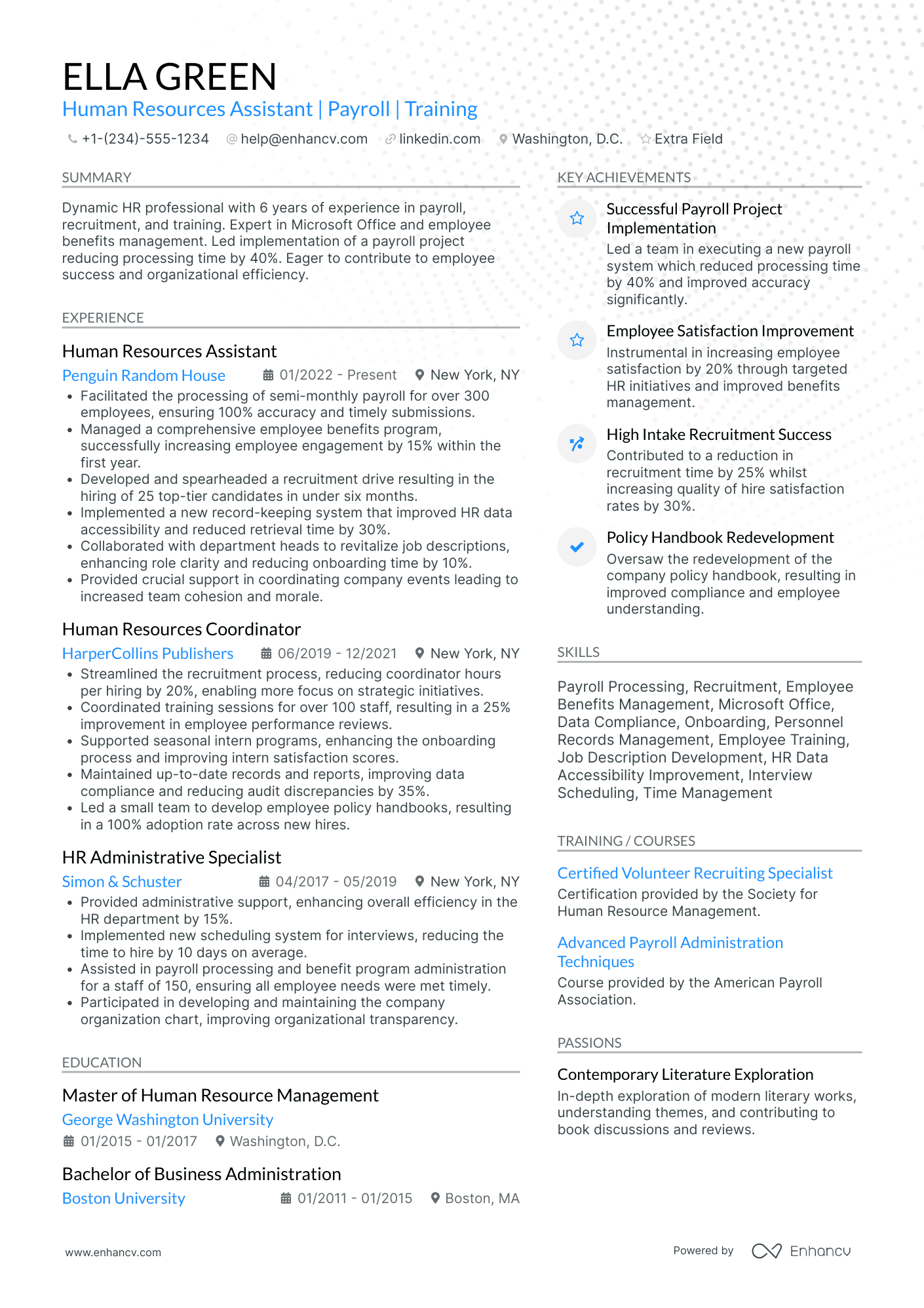 HR Assistant Trainee Resume Example