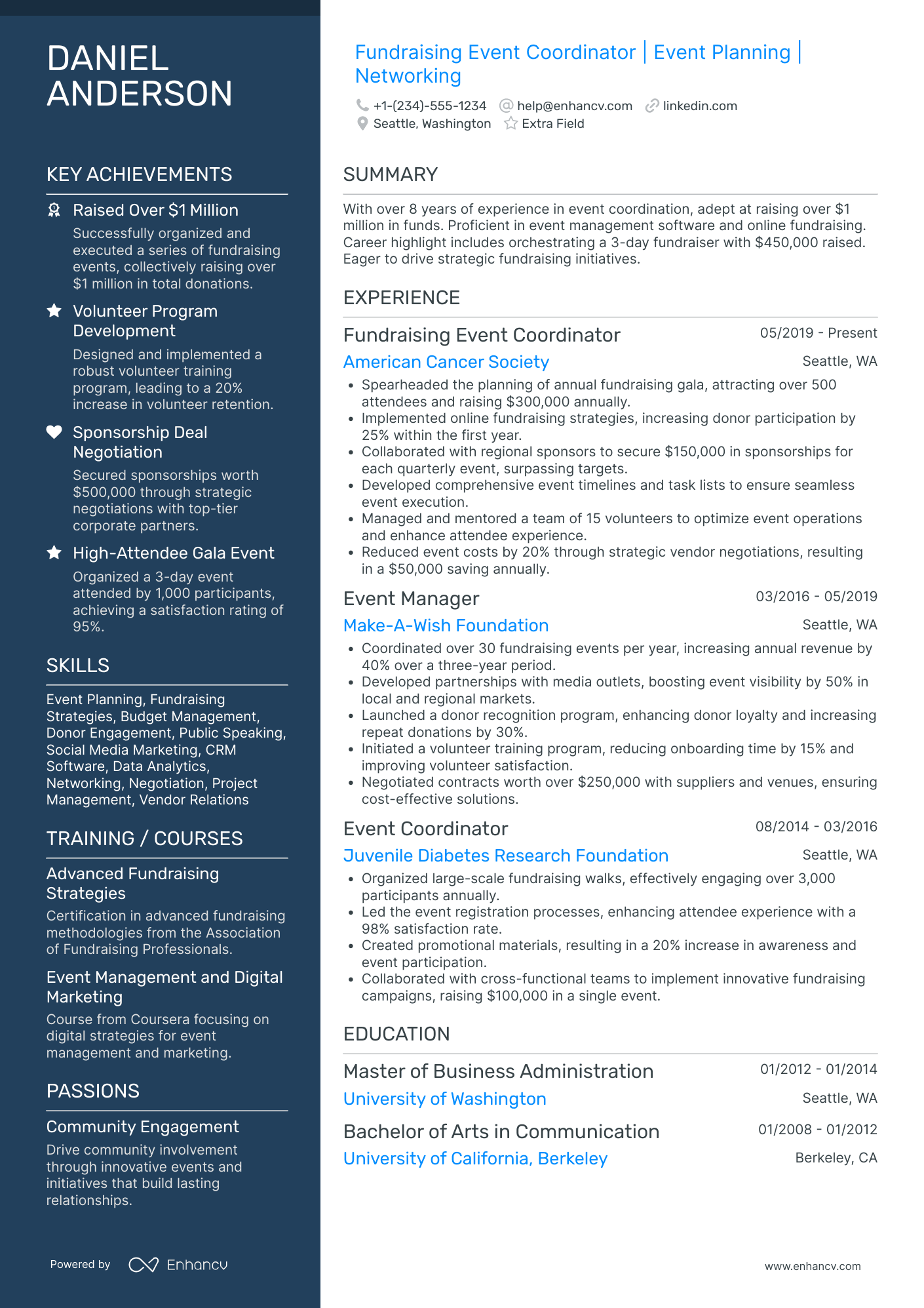 Fundraising Event Coordinator Resume Example