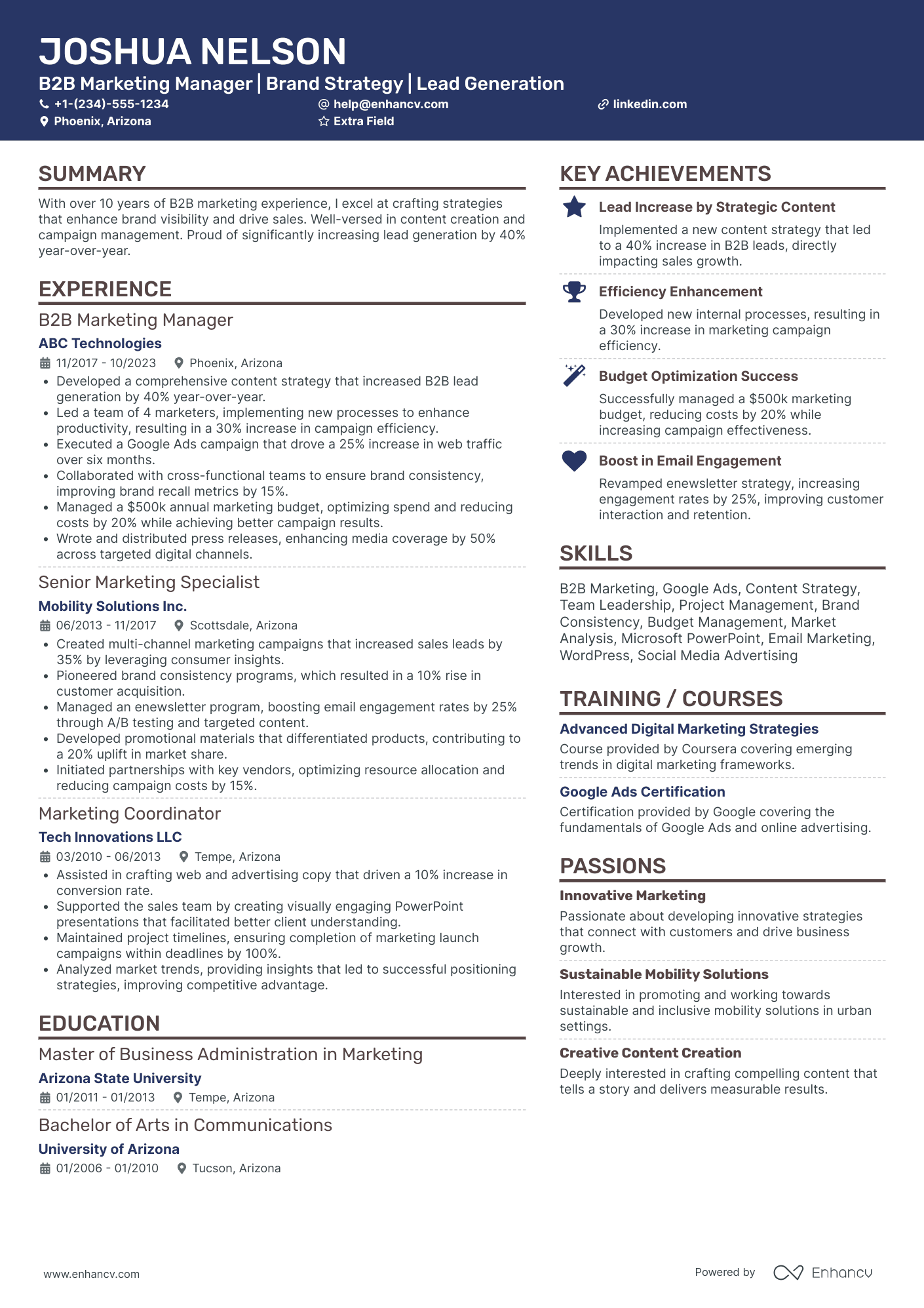 B2B Marketing Specialist Resume Example