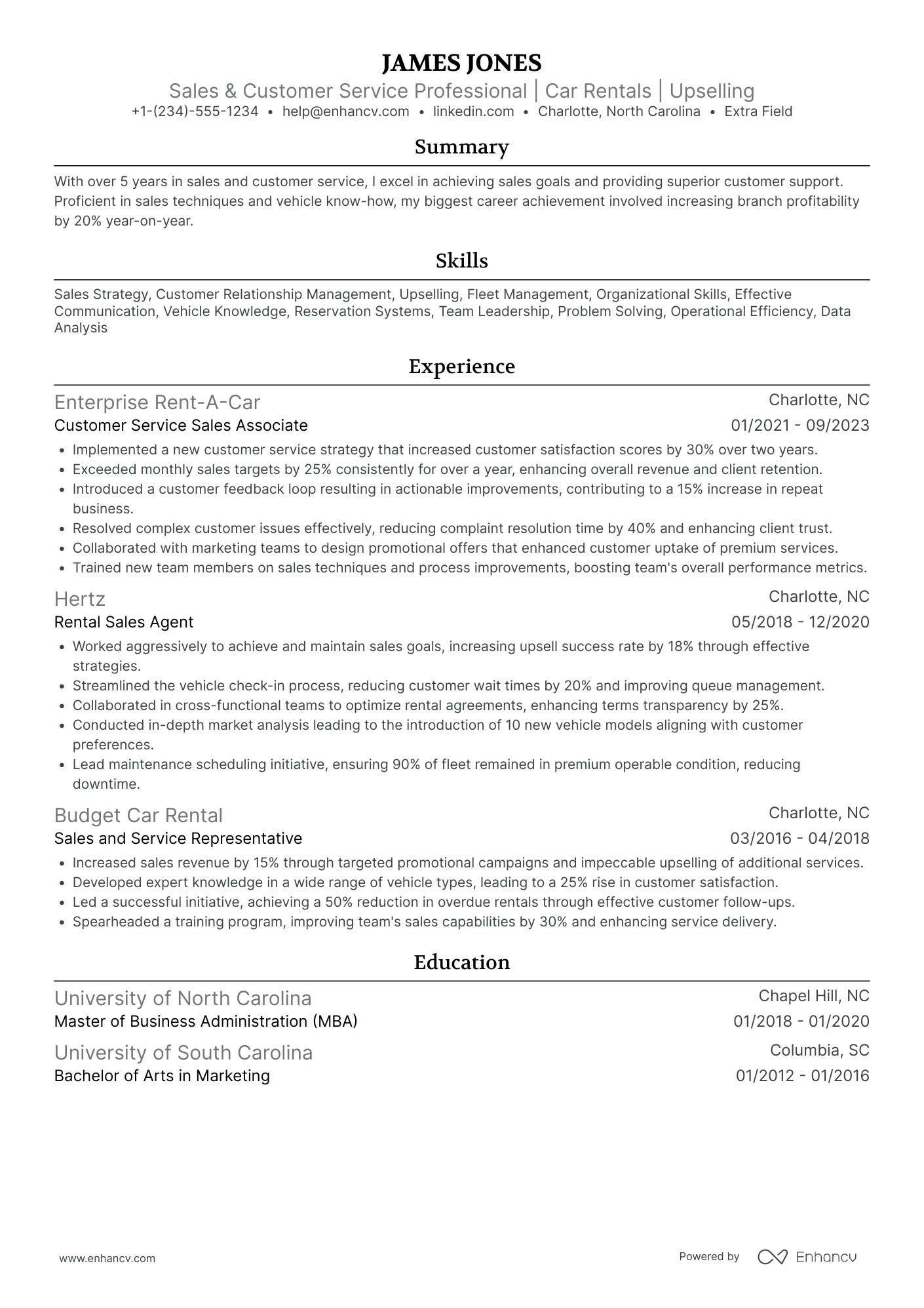 Car Rental Reservation Sales Agent Resume Example