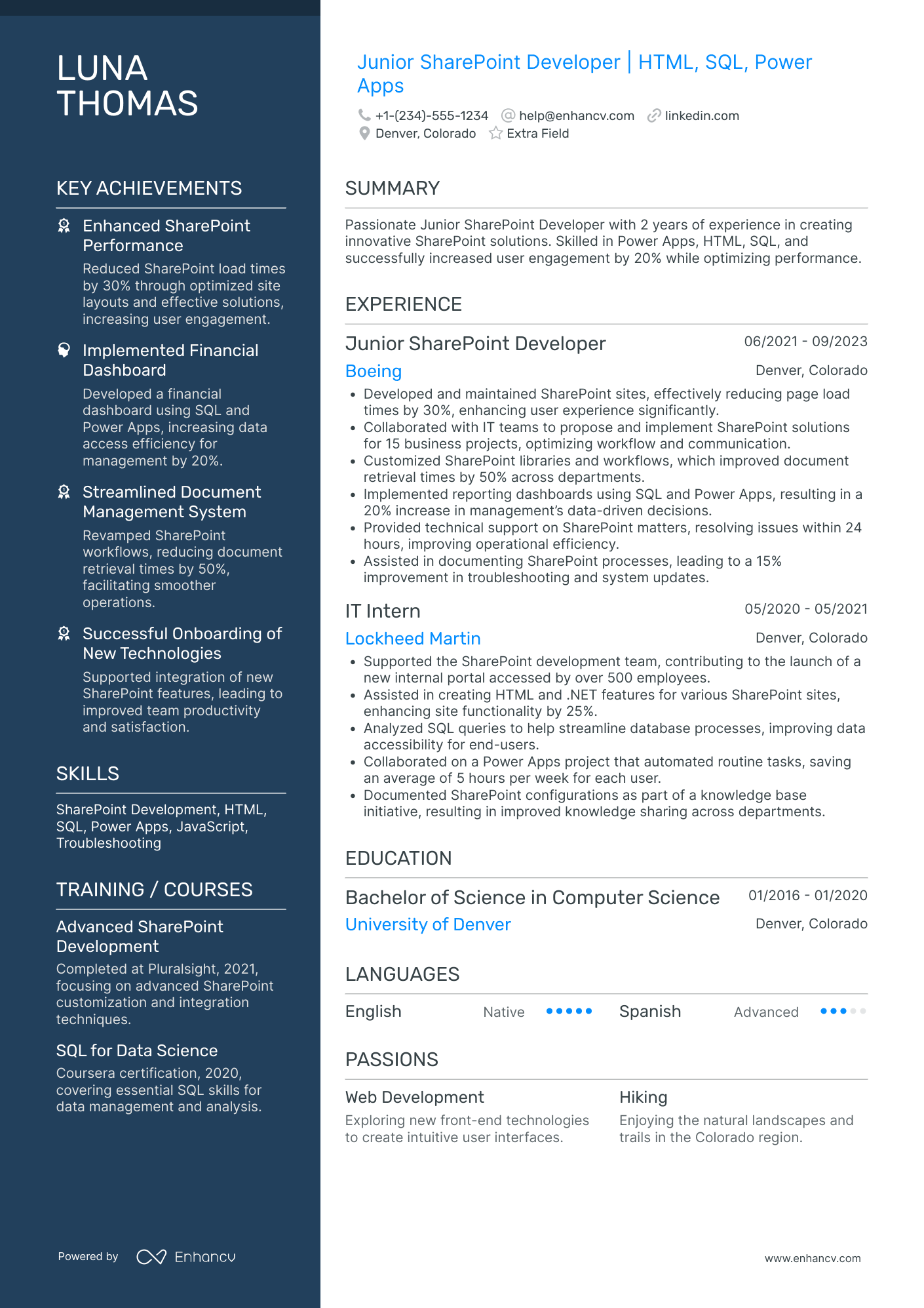 Junior Sharepoint Developer Resume Example