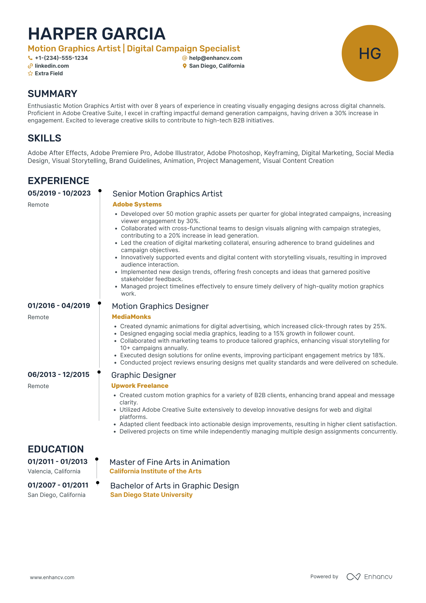 Motion Graphics Visualizer Resume Example