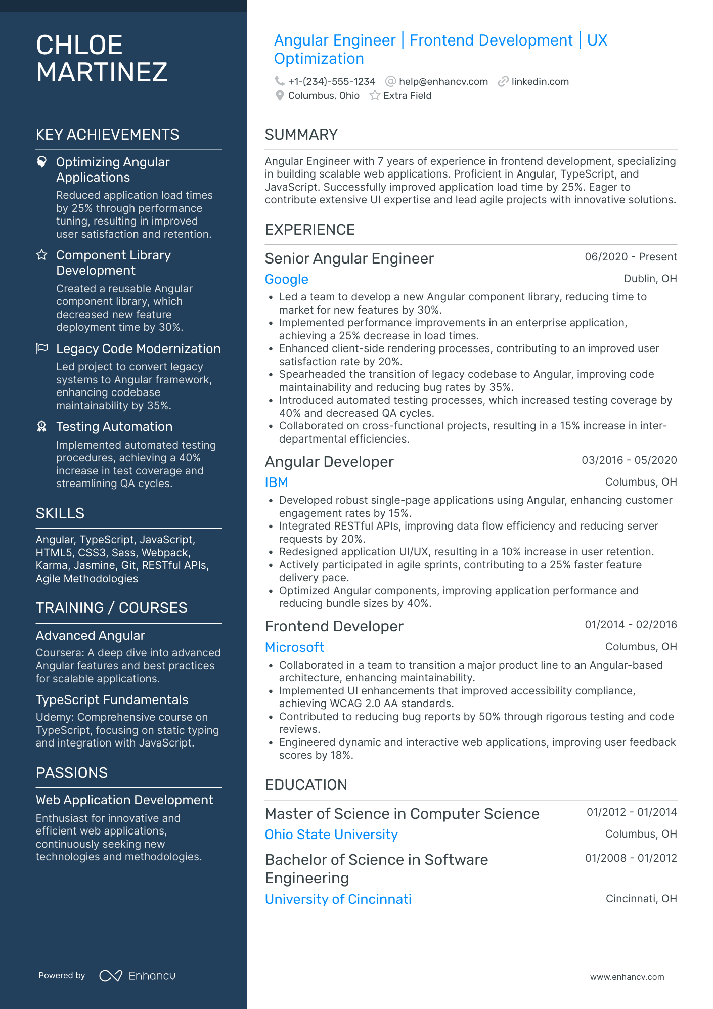 Angular Engineer Resume Example