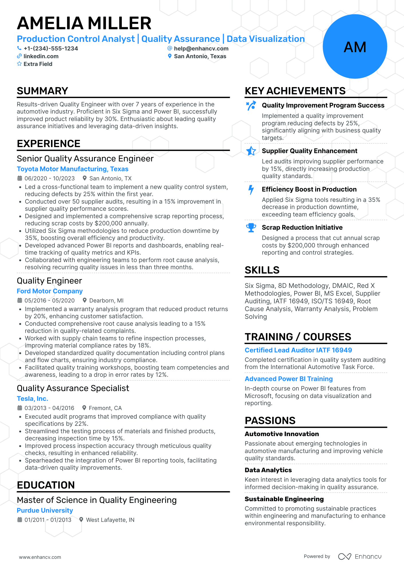 Quality Improvement Engineer Resume Example