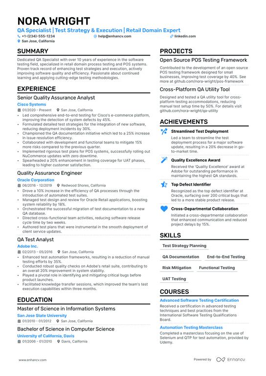 Software Test Engineer Resume Example