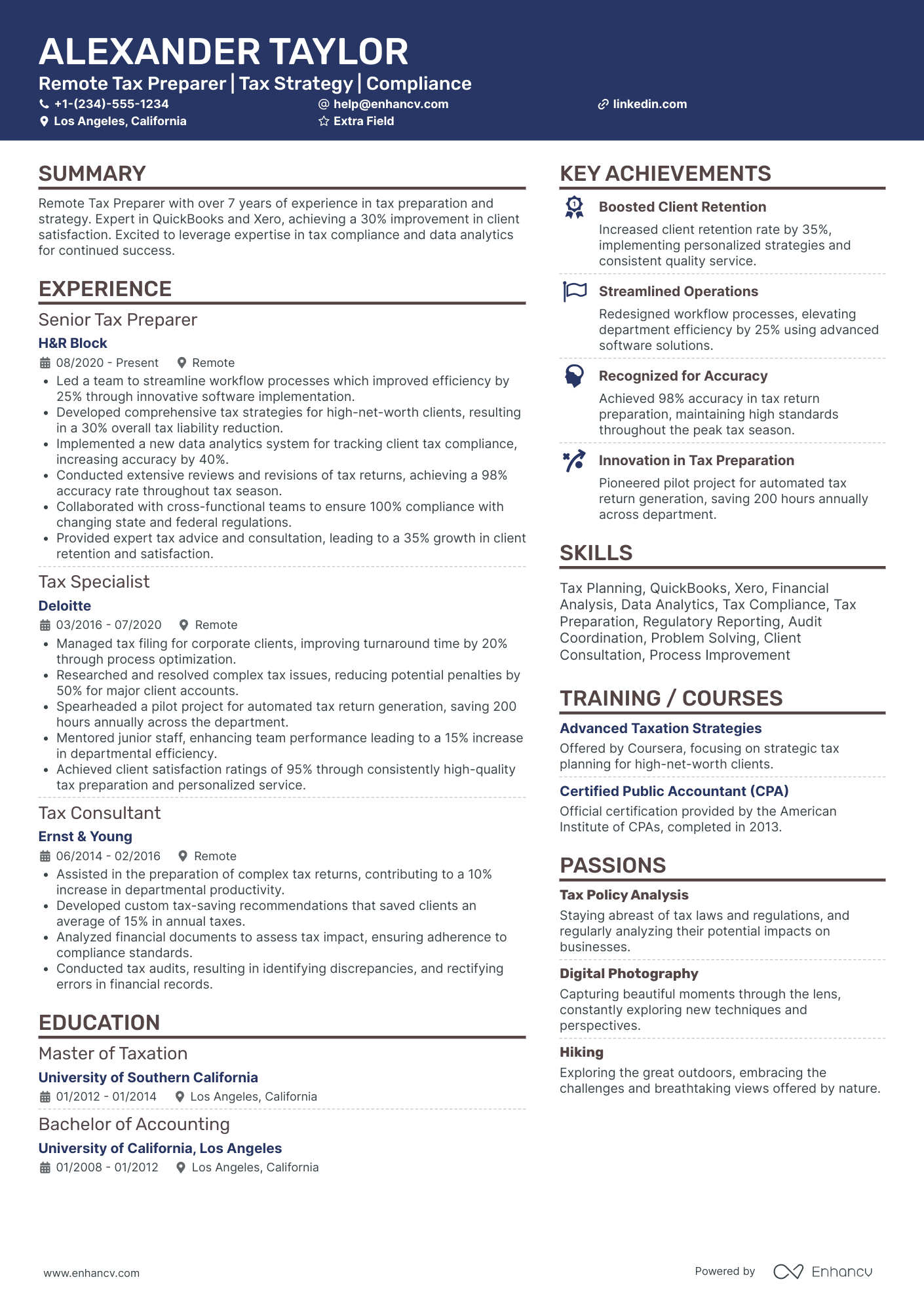 Remote Tax Preparer Resume Example