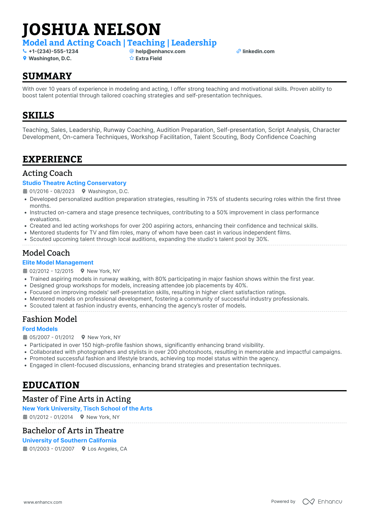 Television Actor Resume Example