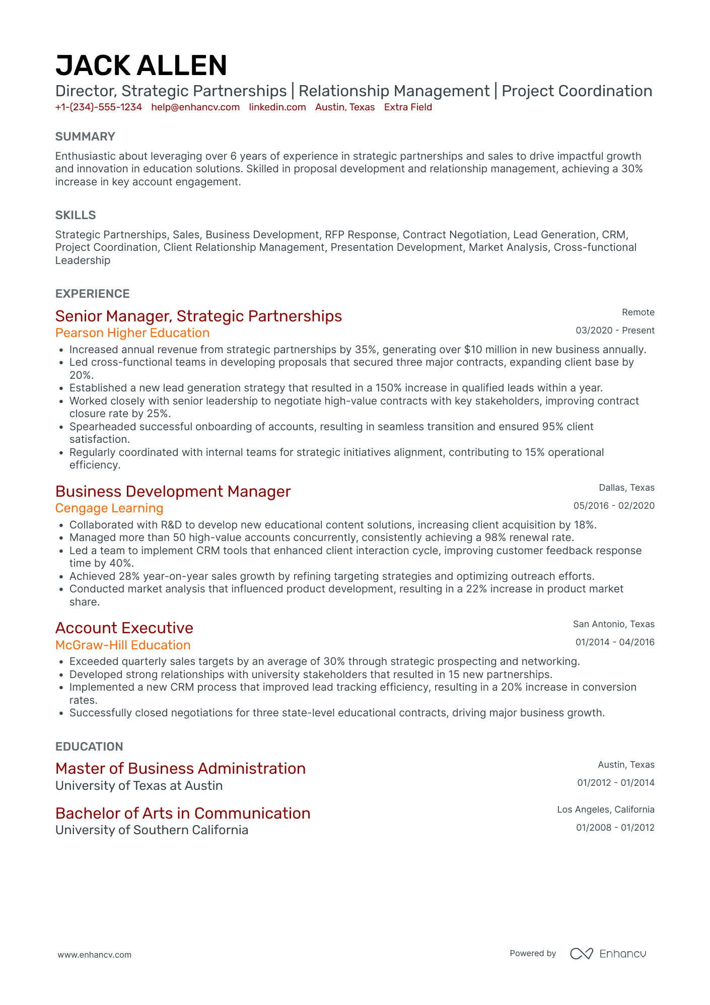 Strategic Sales Director Resume Example