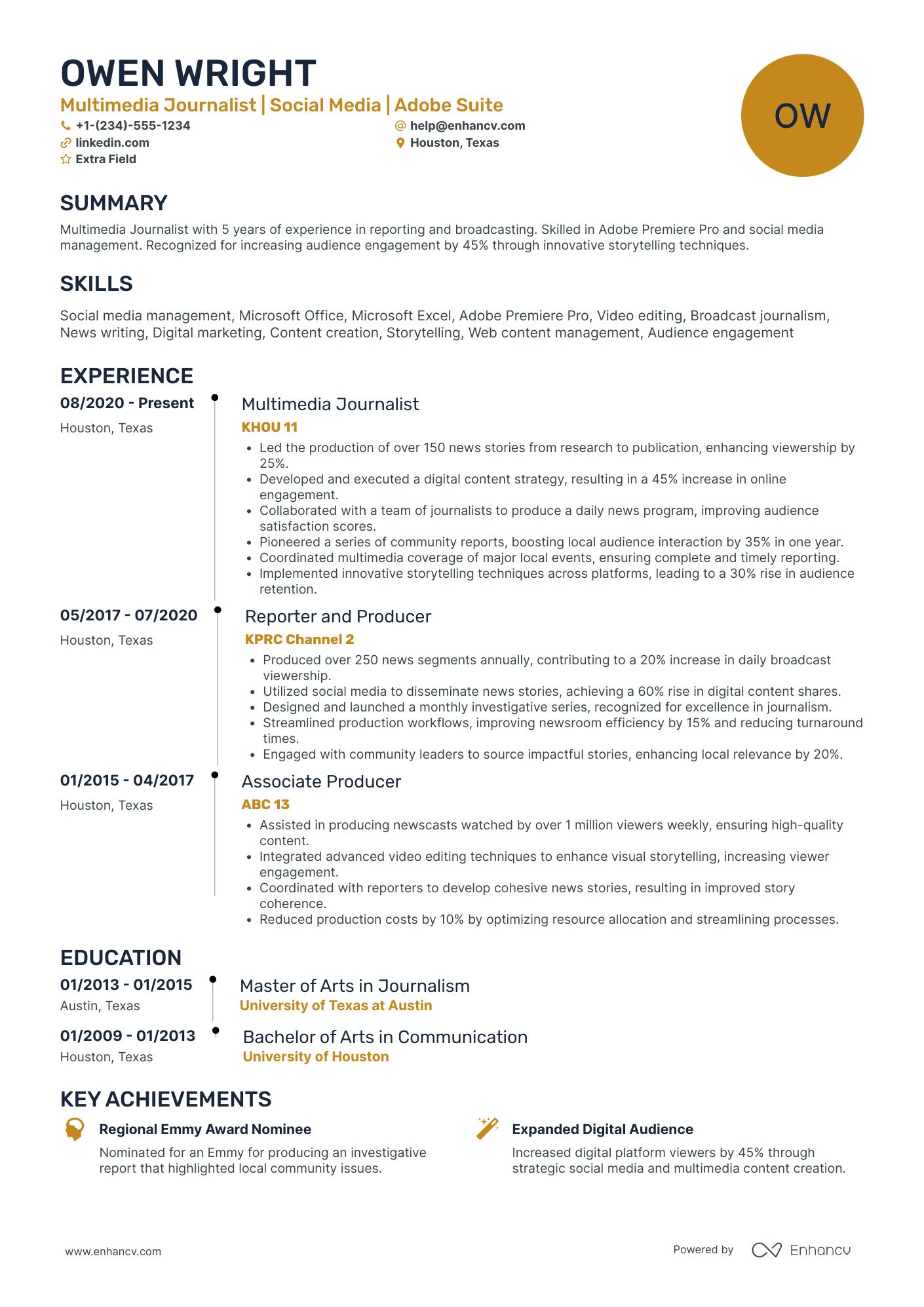 Chief Journalist Resume Example