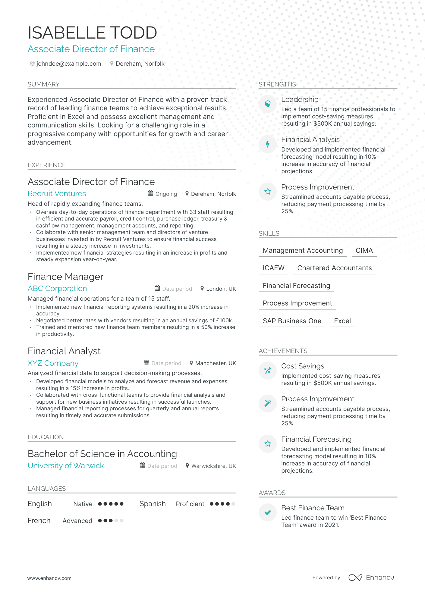 Associate Director Resume Example