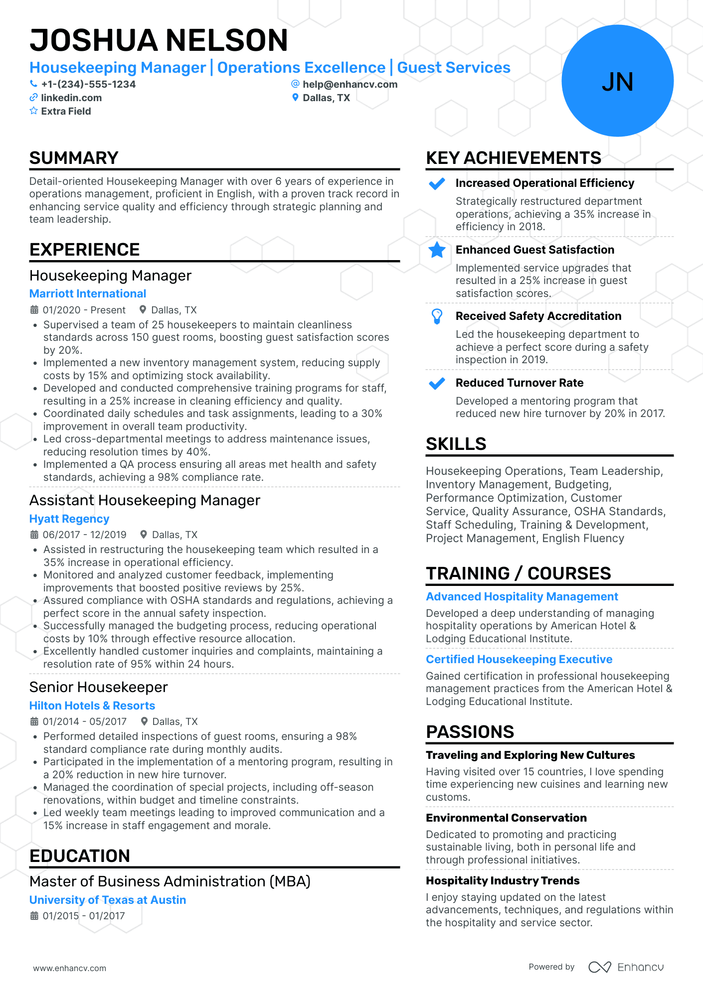 Housekeeper Manager Resume Example