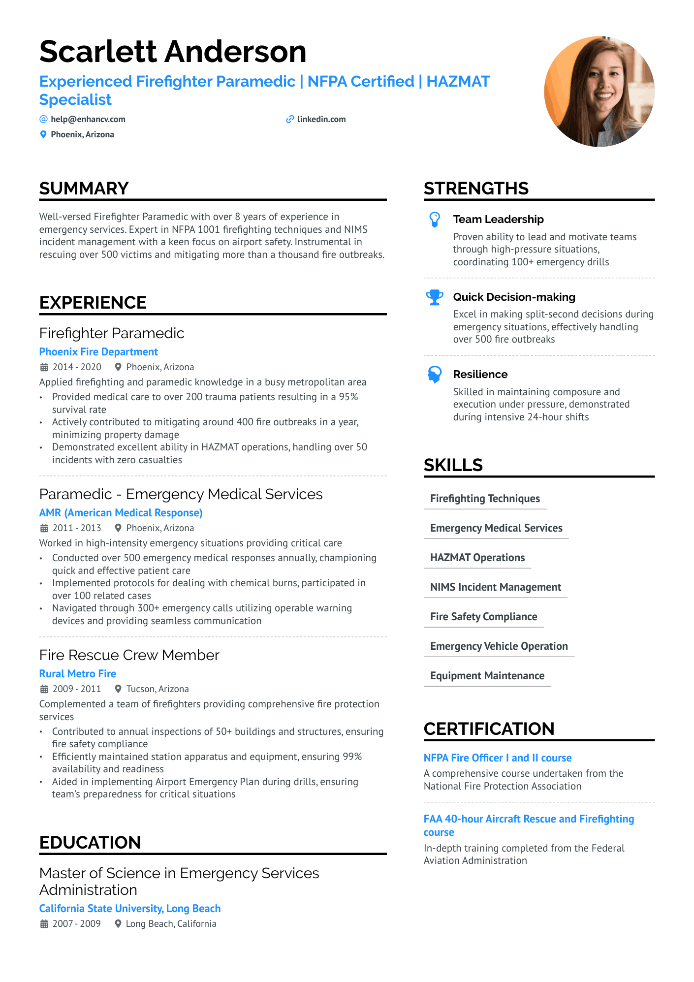 Senior Firefighter Resume Example