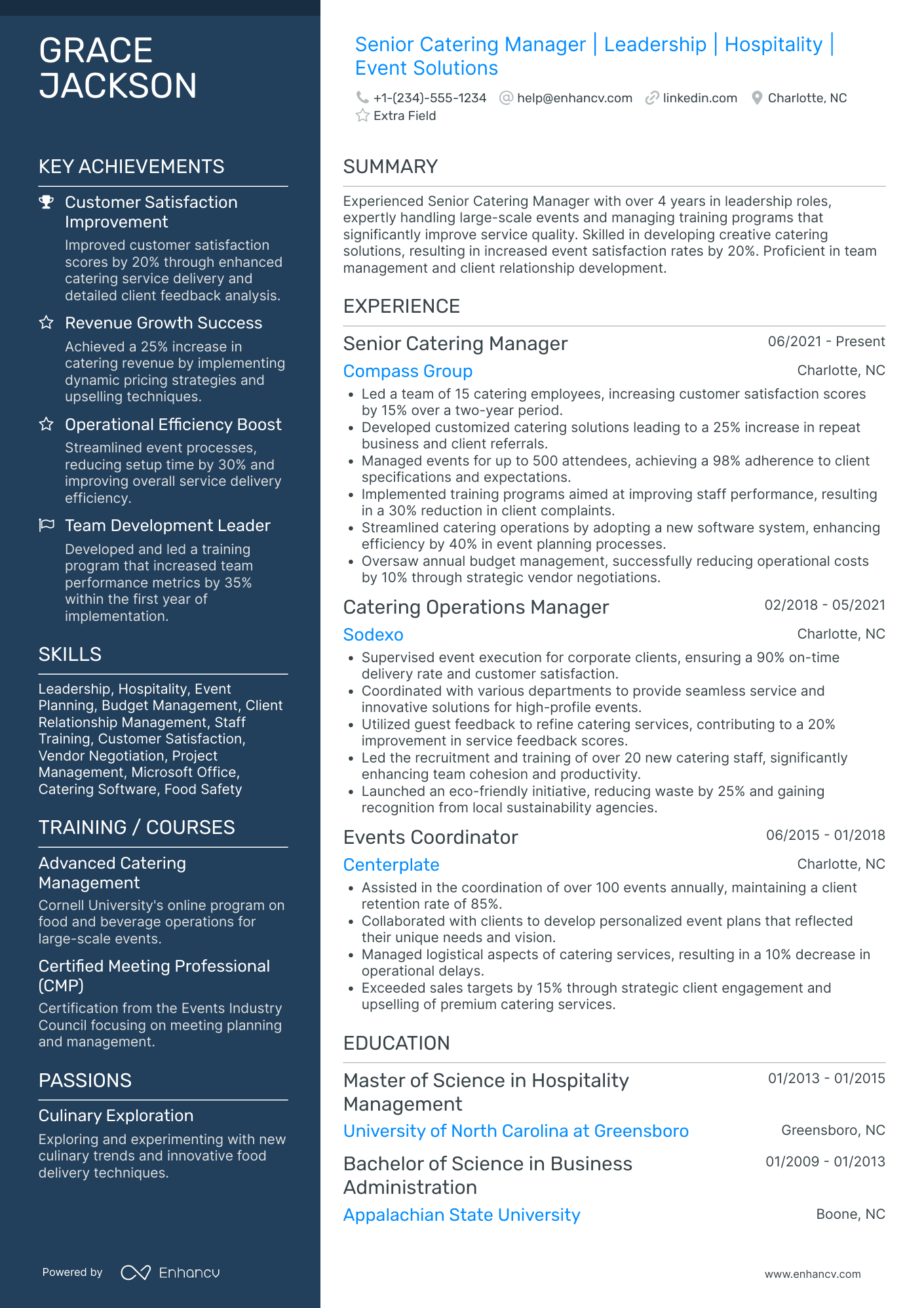 Catering Restaurant Manager Resume Example