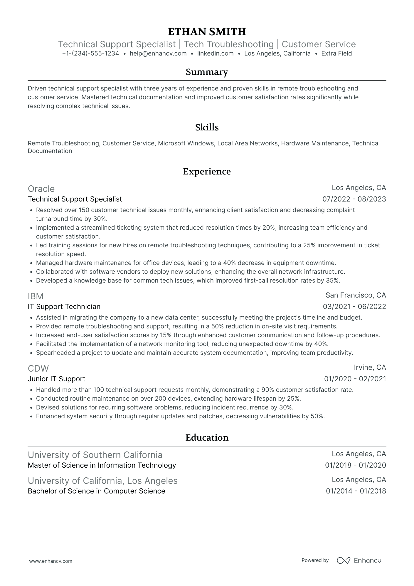 IT Network Specialist Resume Example