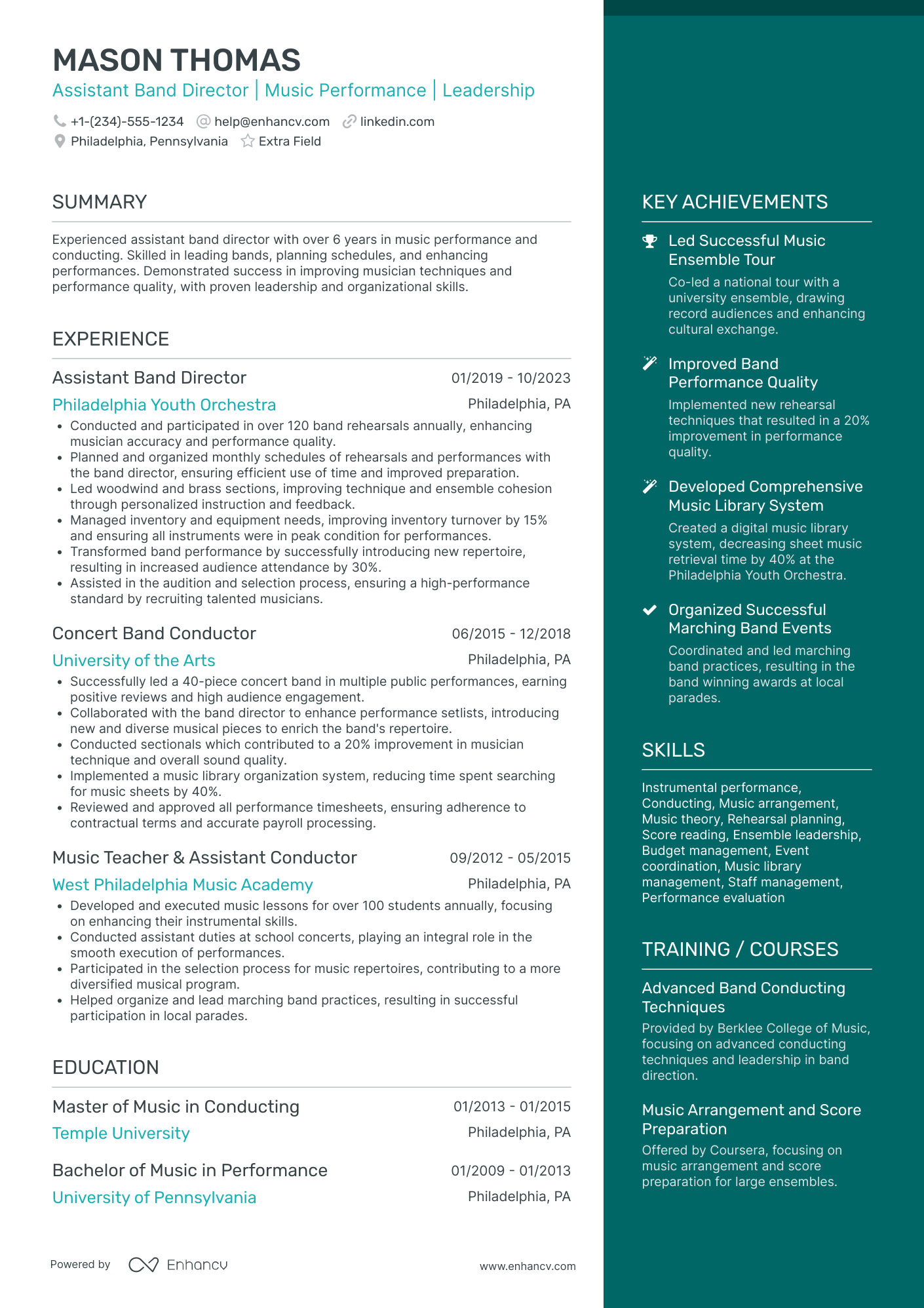 Military Band Musician Resume Example