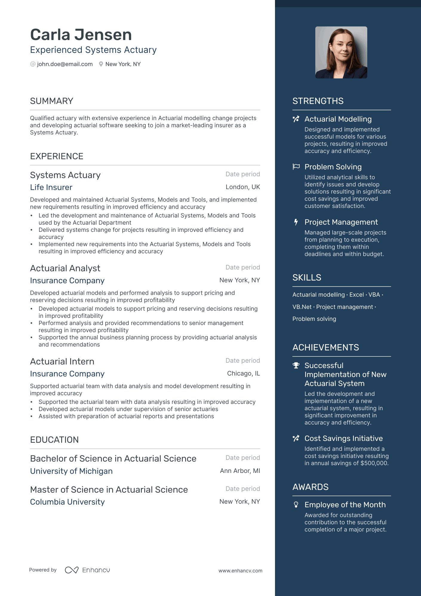 Entry Level Actuary Resume Example