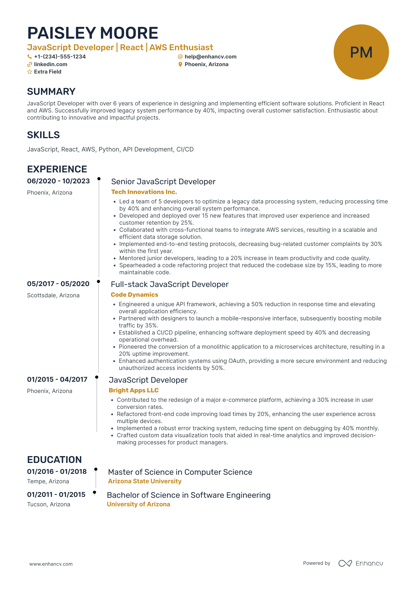 Front End Software Developer Resume Example