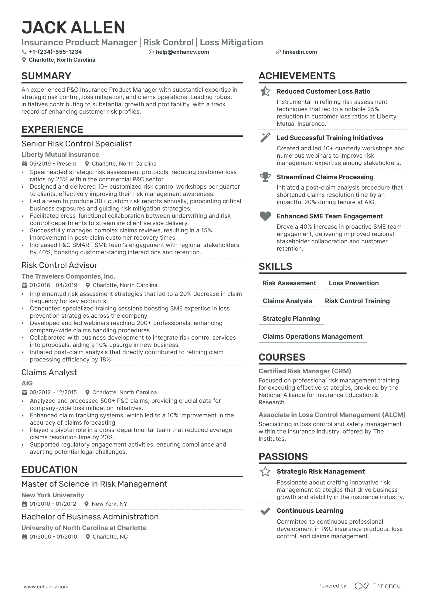 Insurance Product Manager Resume Example