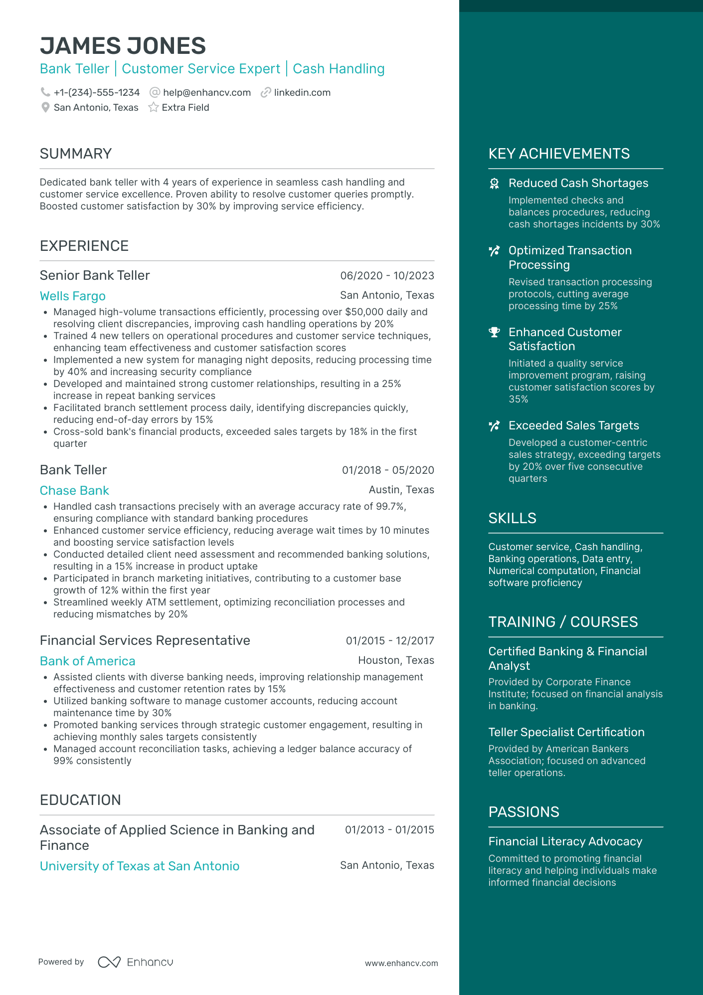 Assistant Bank Teller Resume Example