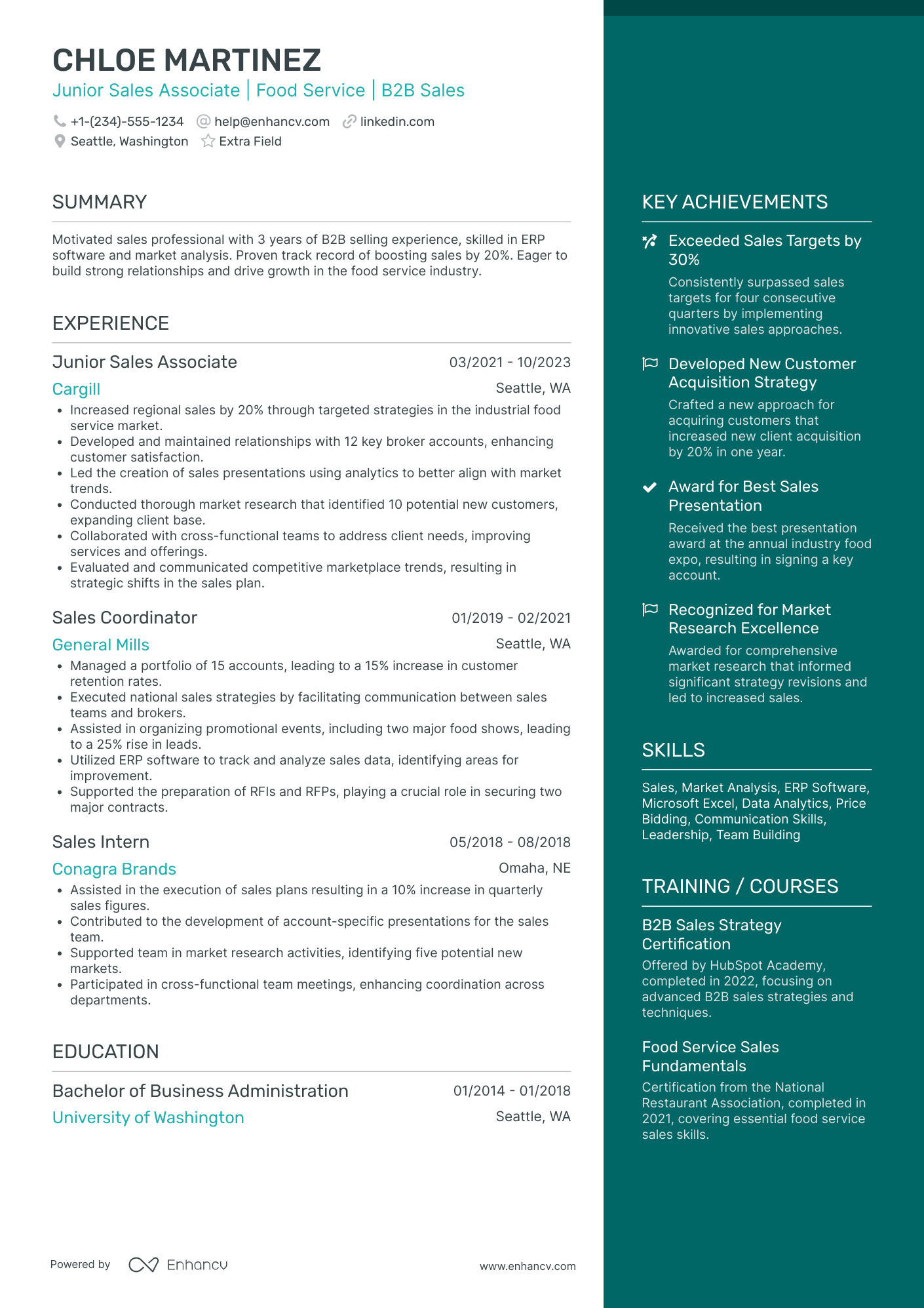 Junior Food Service Associate Resume Example