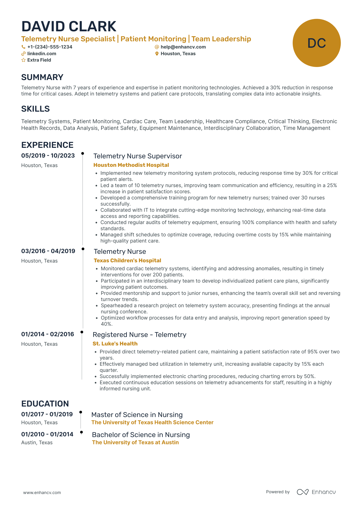 Telemetry Nurse Team Resume Example