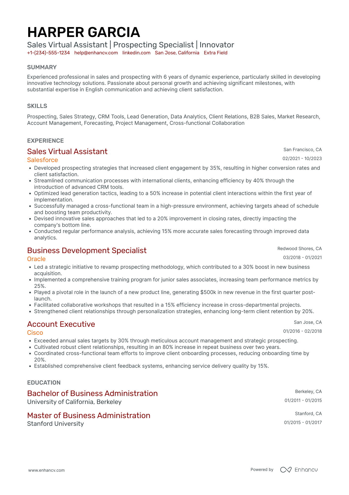 Freelance Virtual Assistant Resume Example