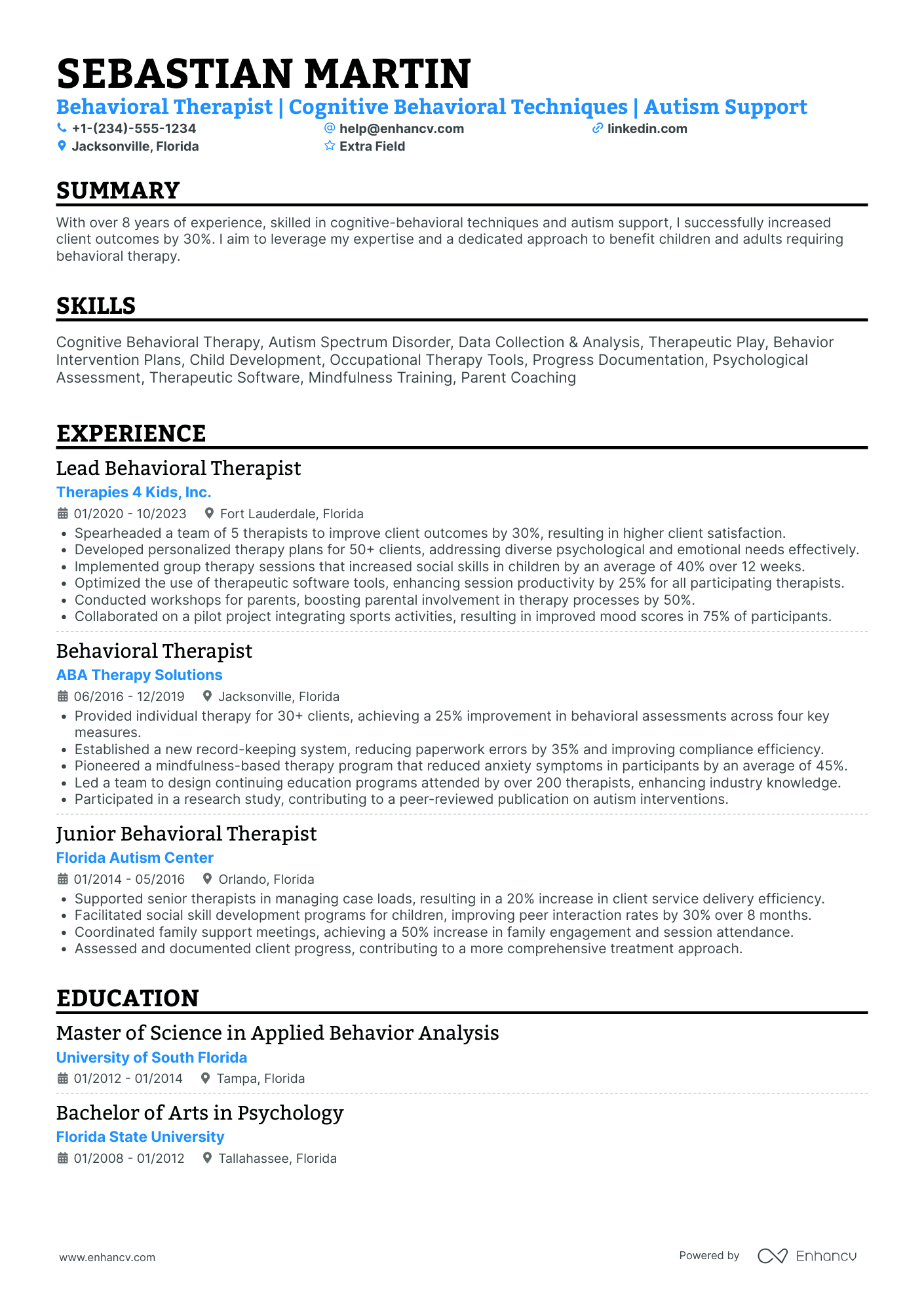 Behavioral Therapist Resume Example