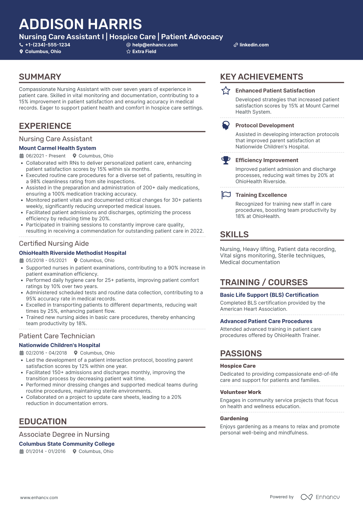 Hospice Nursing Assistant Resume Example