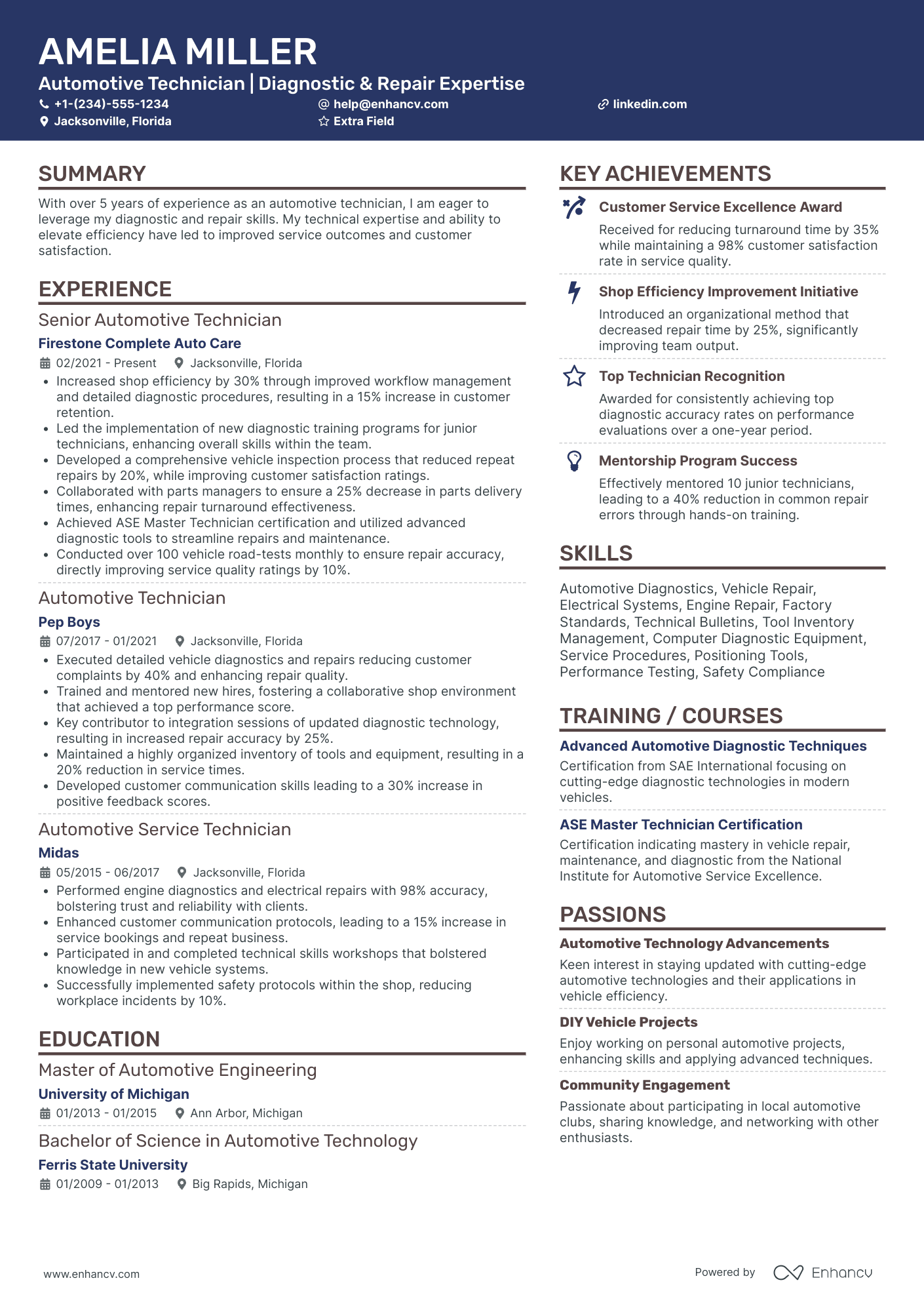 Certified Automotive Technician Resume Example