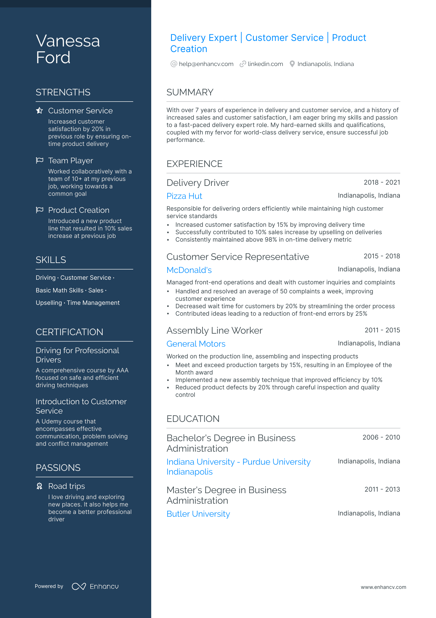 Pizza Delivery Driver Resume Example