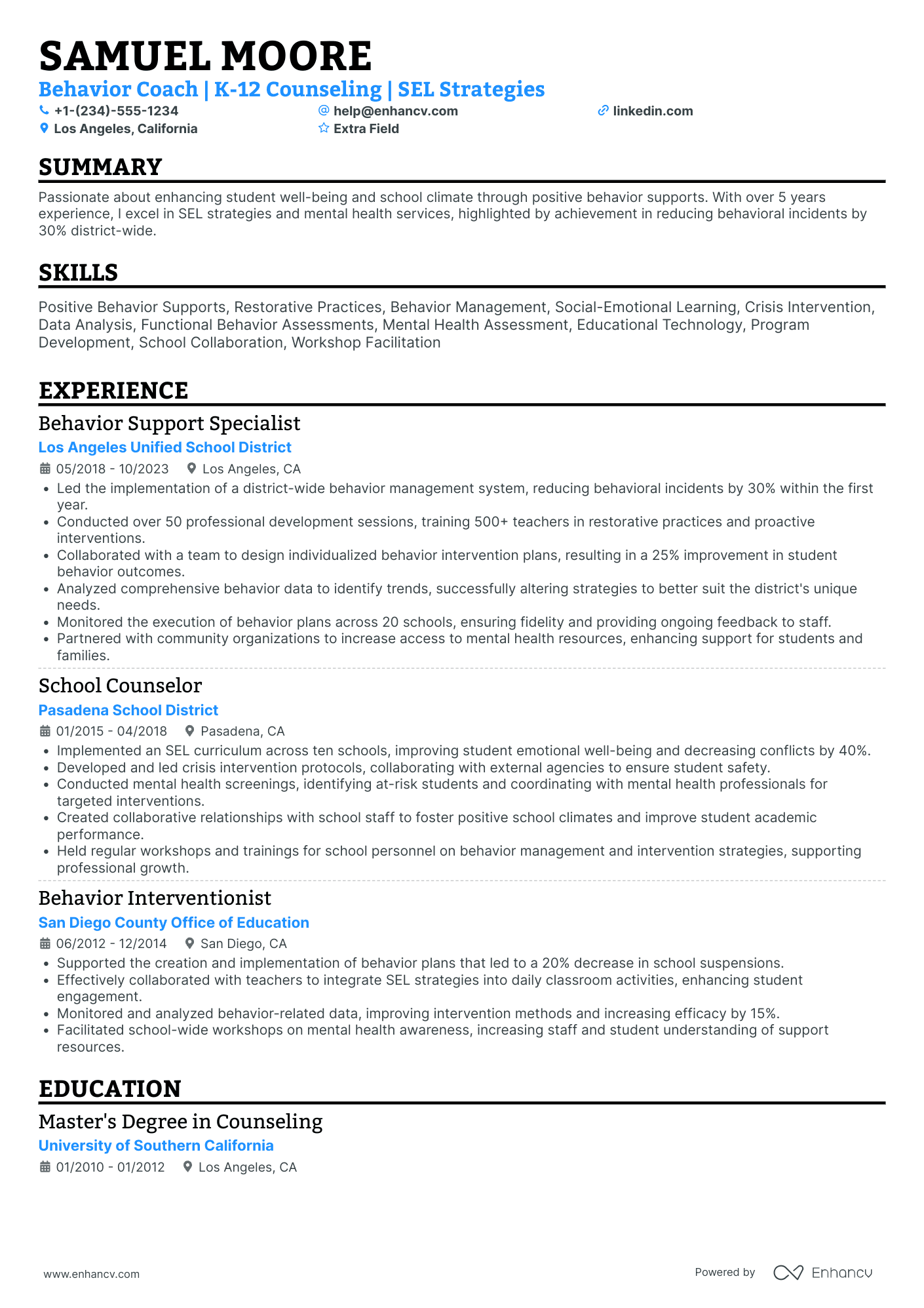 Senior Mental Health Coach Resume Example