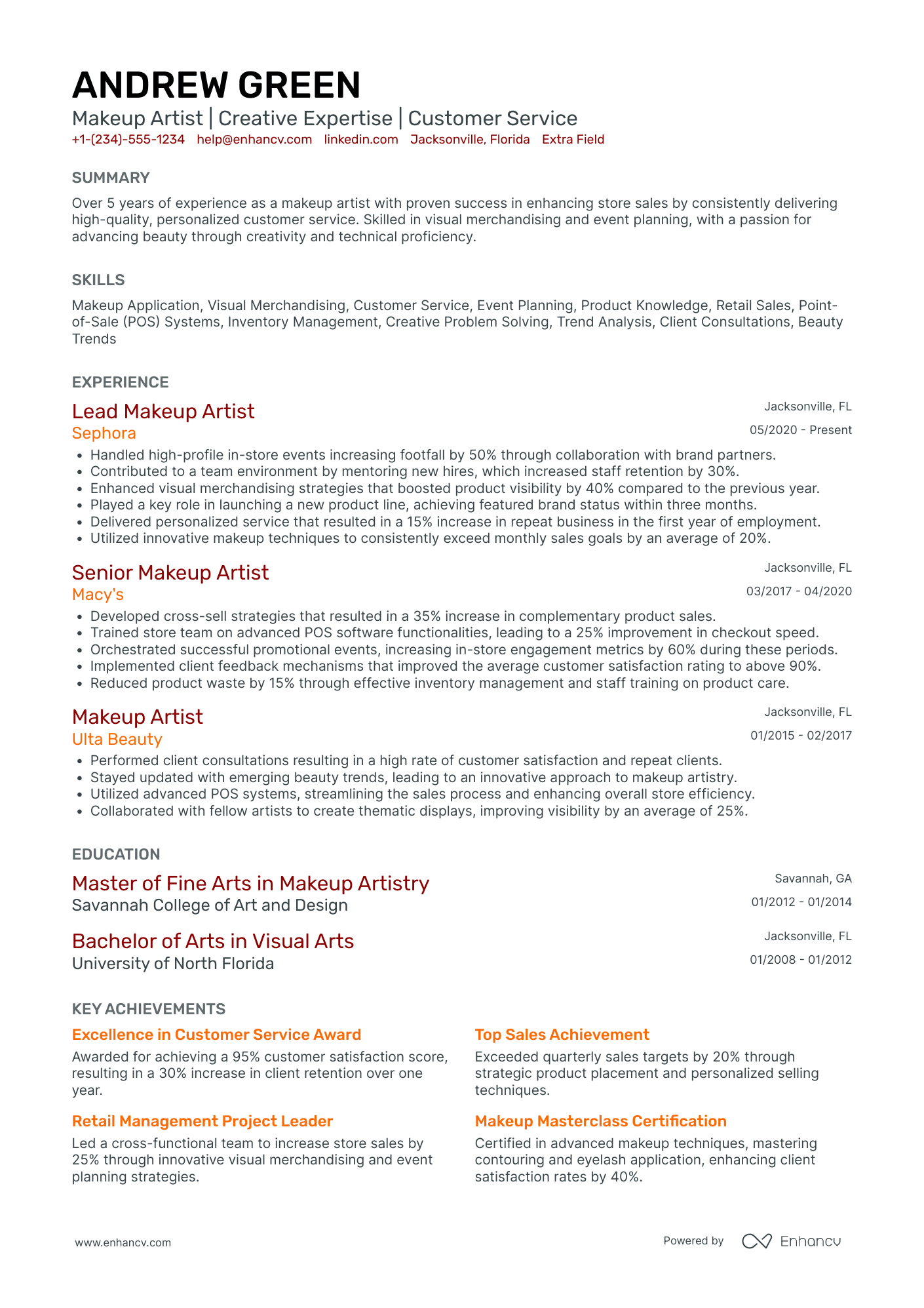 Senior Freelance Artist Resume Example