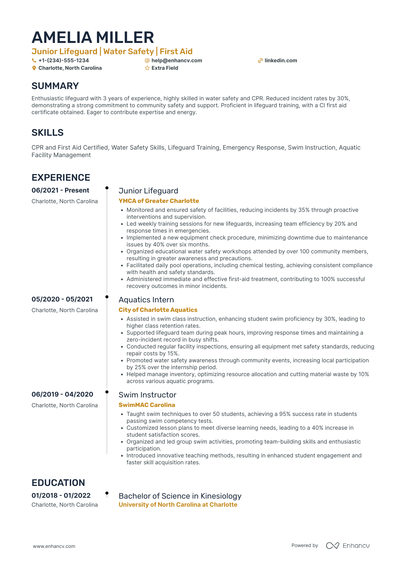 Junior Lifeguard Resume Example