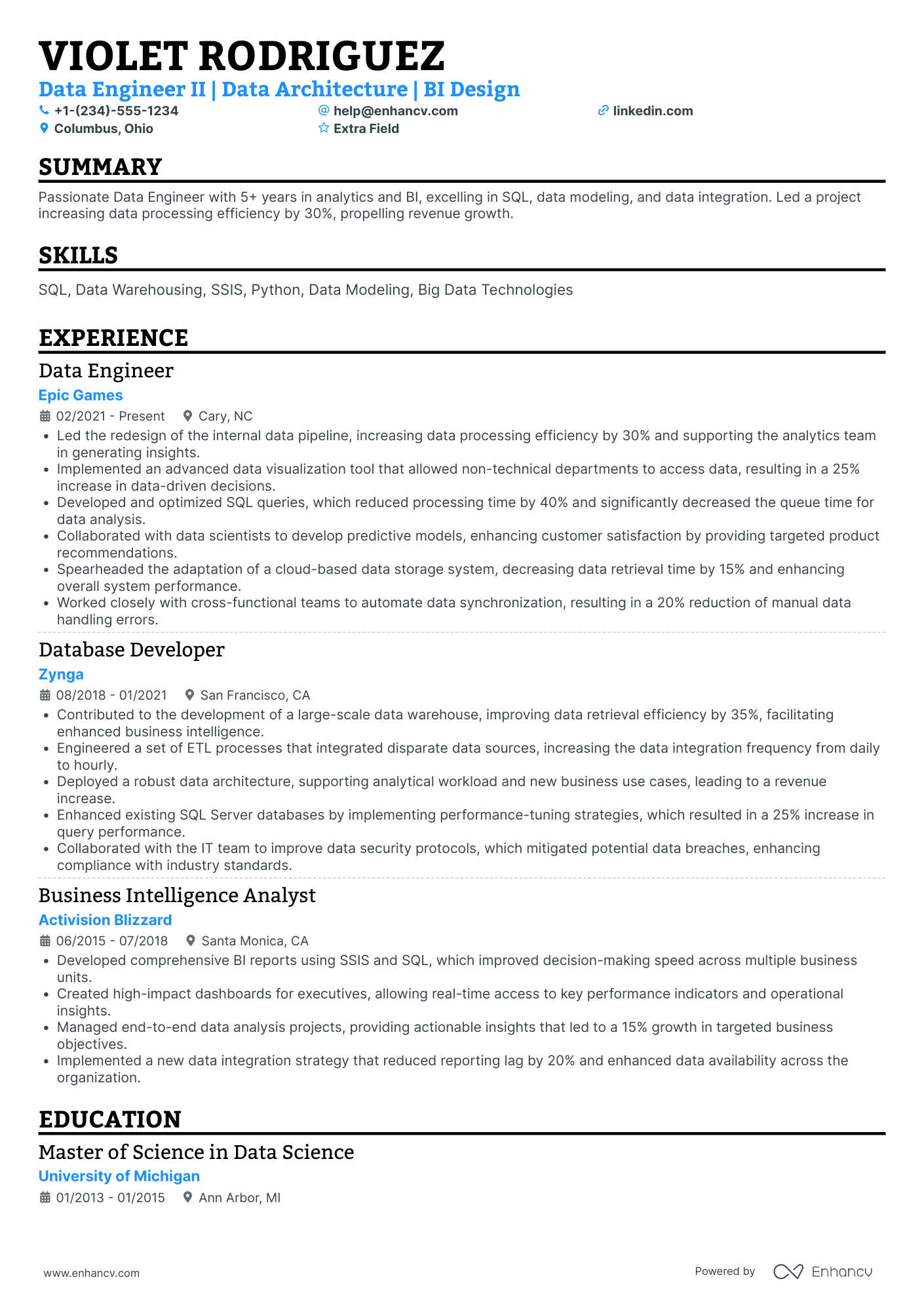 Data Mining Engineer Resume Example