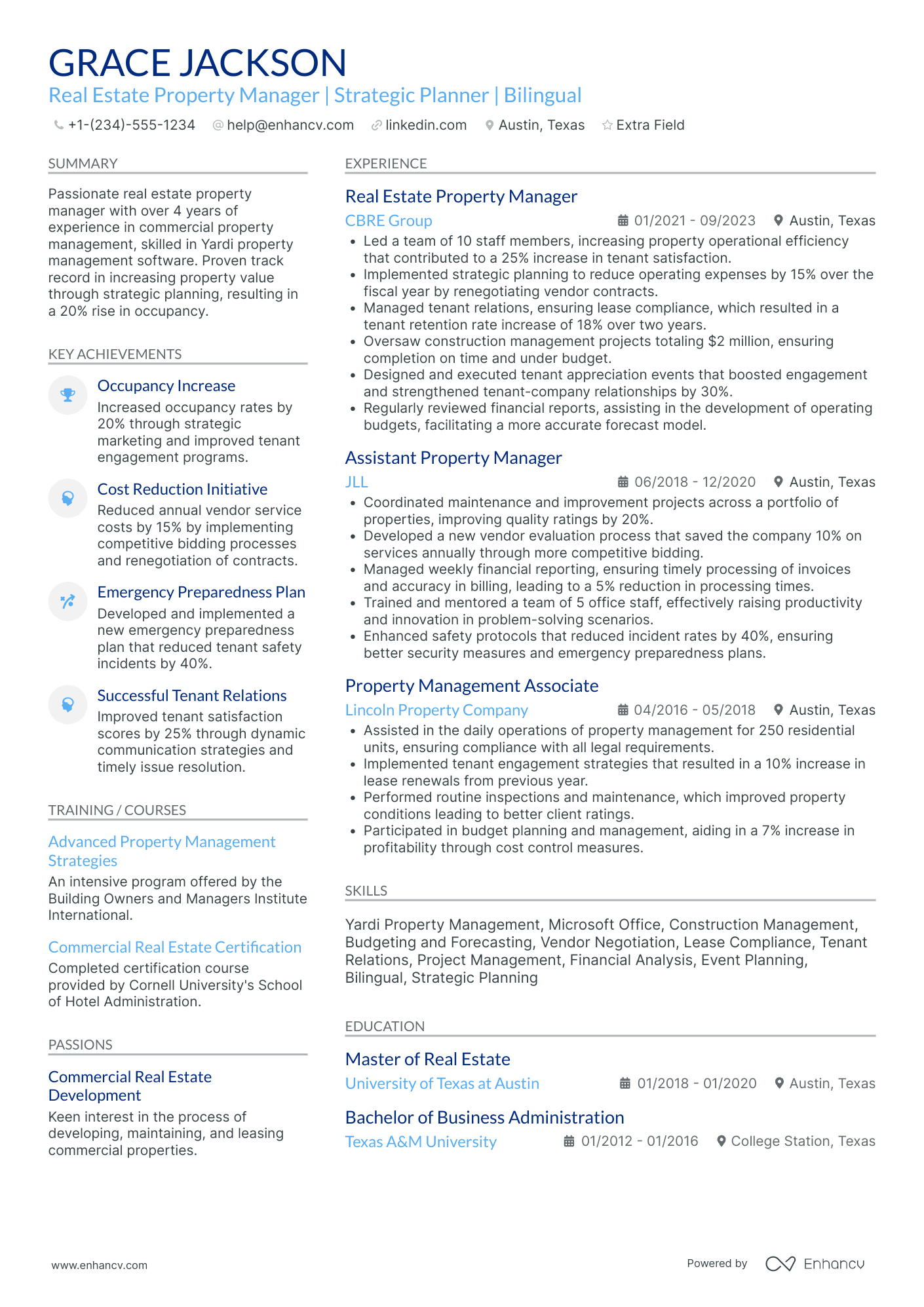 Real Estate Property Manager Resume Example