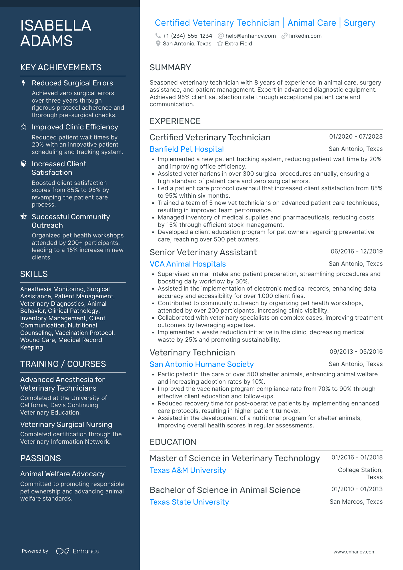 Certified Veterinary Technician Resume Example